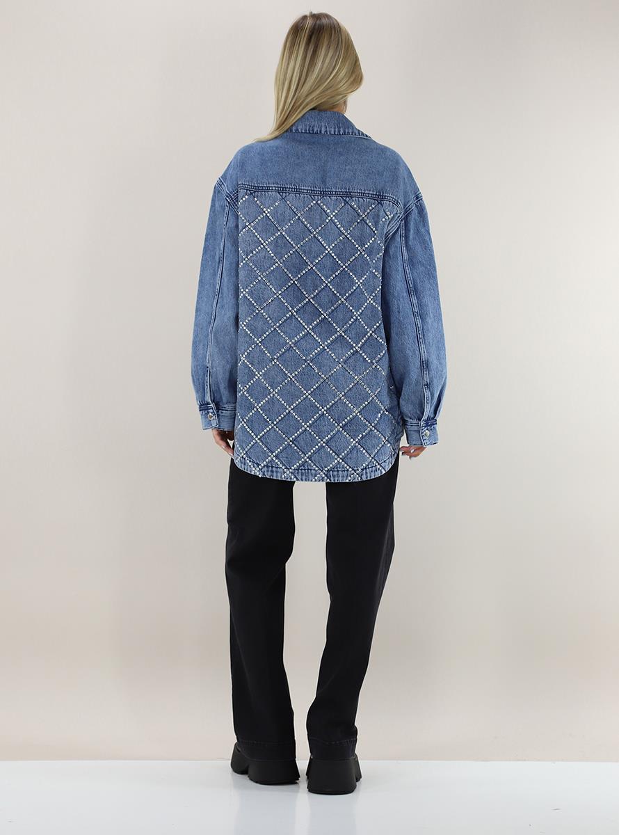 Liu Jo Lıu Jo Kadın Logolu Gömlek Yaka  Standart Denim Mavi Gömlek UF3087D4804-78514