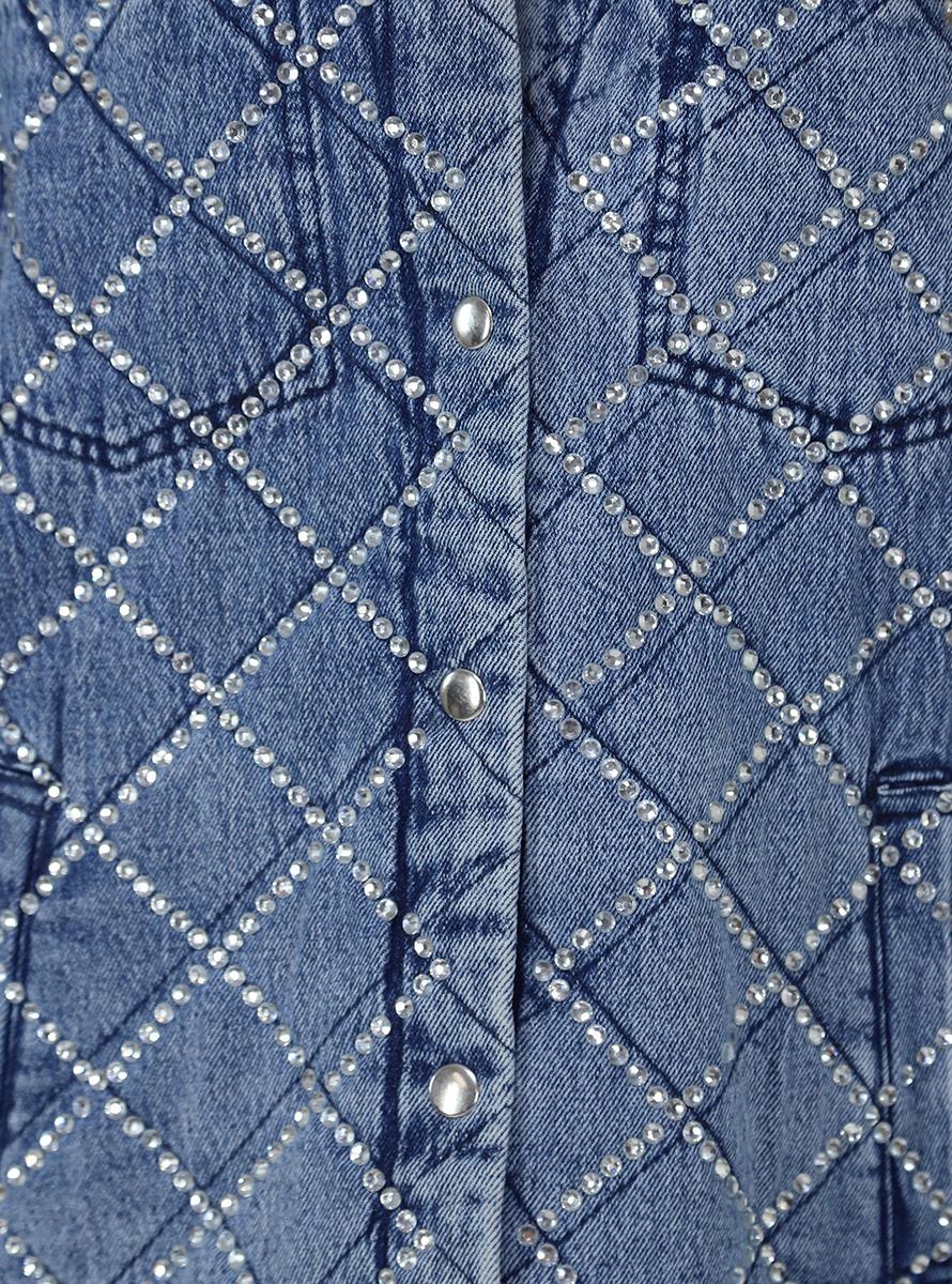 Liu Jo Lıu Jo Kadın Logolu Gömlek Yaka  Standart Denim Mavi Gömlek UF3087D4804-78514
