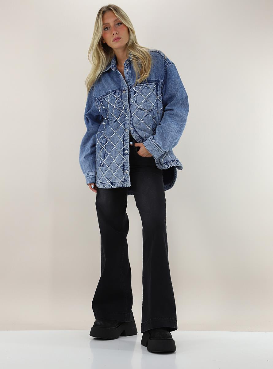 Liu Jo Lıu Jo Kadın Logolu Gömlek Yaka  Standart Denim Mavi Gömlek UF3087D4804-78514