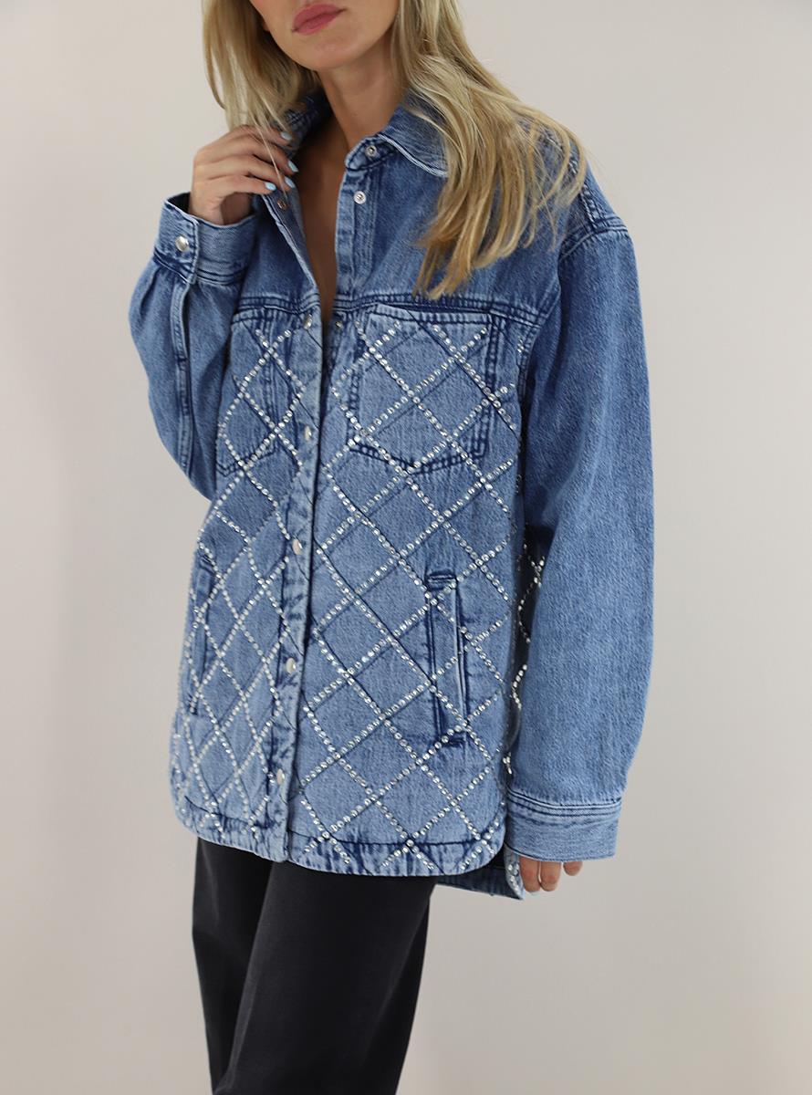 Liu Jo Lıu Jo Kadın Logolu Gömlek Yaka  Standart Denim Mavi Gömlek UF3087D4804-78514