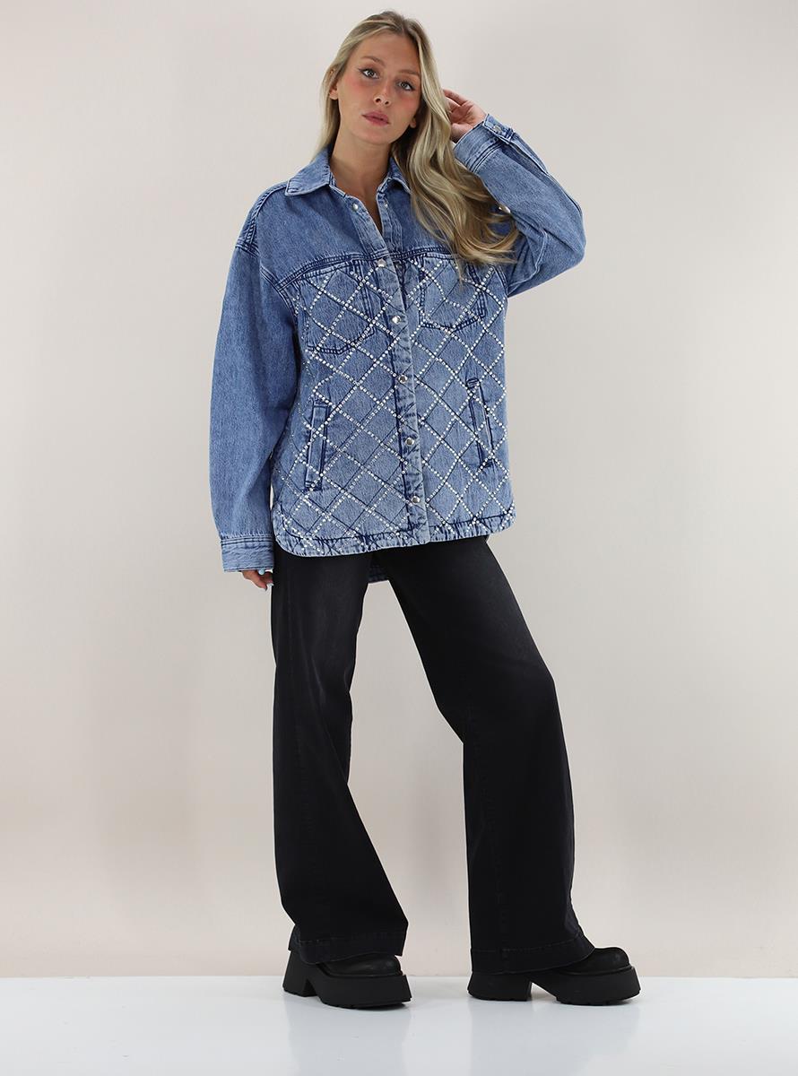 Liu Jo Lıu Jo Kadın Logolu Gömlek Yaka  Standart Denim Mavi Gömlek UF3087D4804-78514