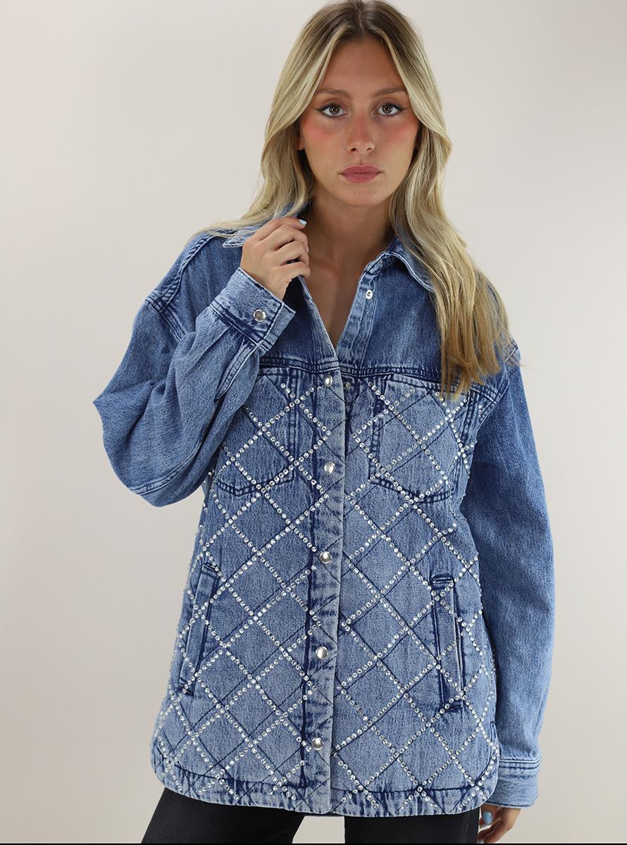 Liu Jo Lıu Jo Kadın Logolu Gömlek Yaka  Standart Denim Mavi Gömlek UF3087D4804-78514