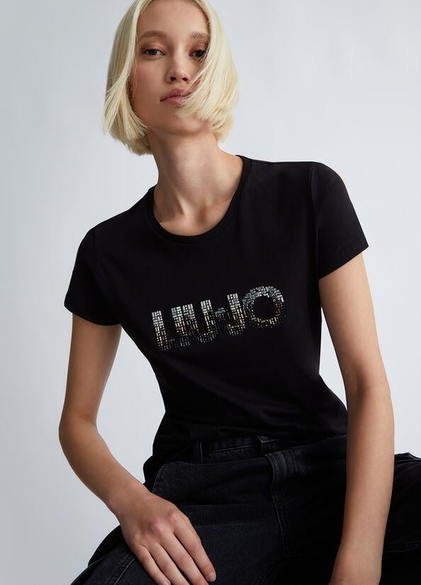 Liu Jo Lıu Jo Kadın Marka Logo Detaylı Kısa Kollu Yuvarlak Yakalı Siyah1 T-Shirt WF3085J6308-Q9659