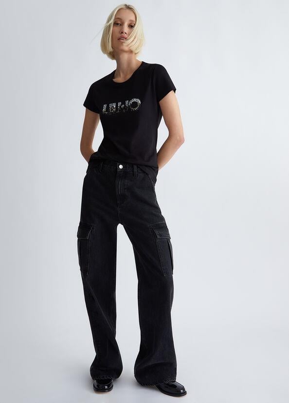 Liu Jo Lıu Jo Kadın Marka Logo Detaylı Kısa Kollu Yuvarlak Yakalı Siyah1 T-Shirt WF3085J6308-Q9659