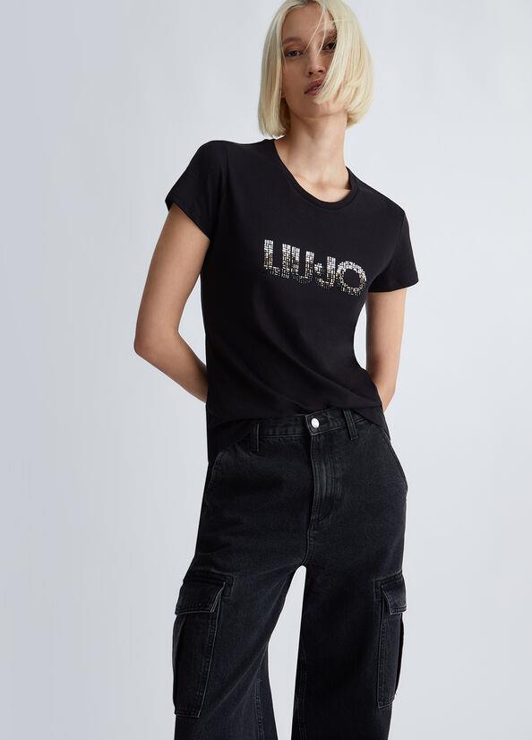Liu Jo Lıu Jo Kadın Marka Logo Detaylı Kısa Kollu Yuvarlak Yakalı Siyah1 T-Shirt WF3085J6308-Q9659