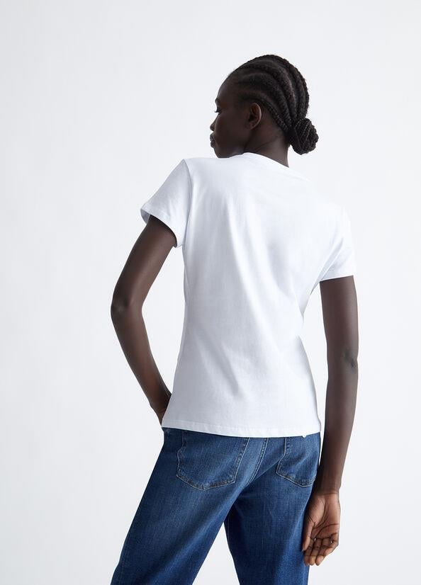 Liu Jo Lıu Jo Kadın Marka Logo Detaylı Kısa Kollu Yuvarlak Yakalı Beyaz T-Shirt WF3085J6308-Q9662