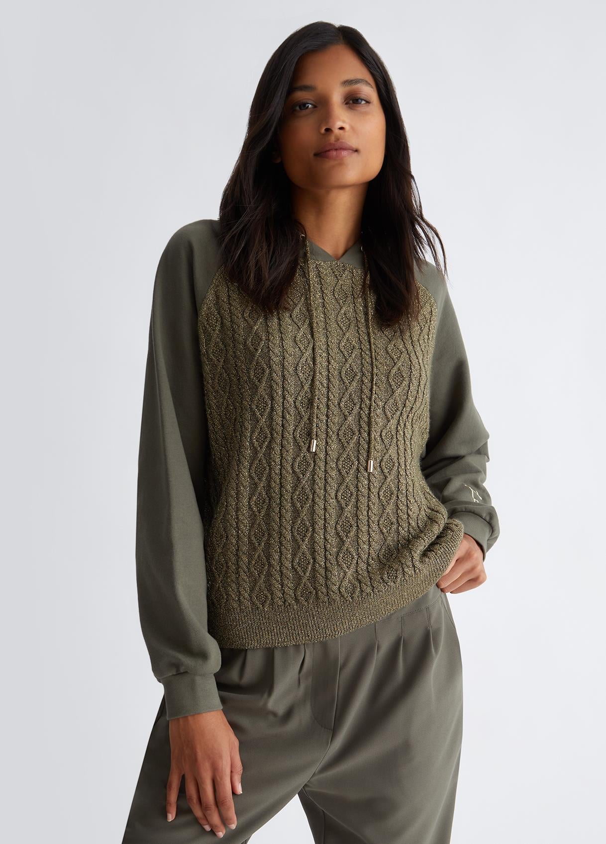 Liu Jo Lıu Jo Kadın Marka Logo Detaylı Kapşonlu İpli Haki Sweatshirt TF3301F0905-04334