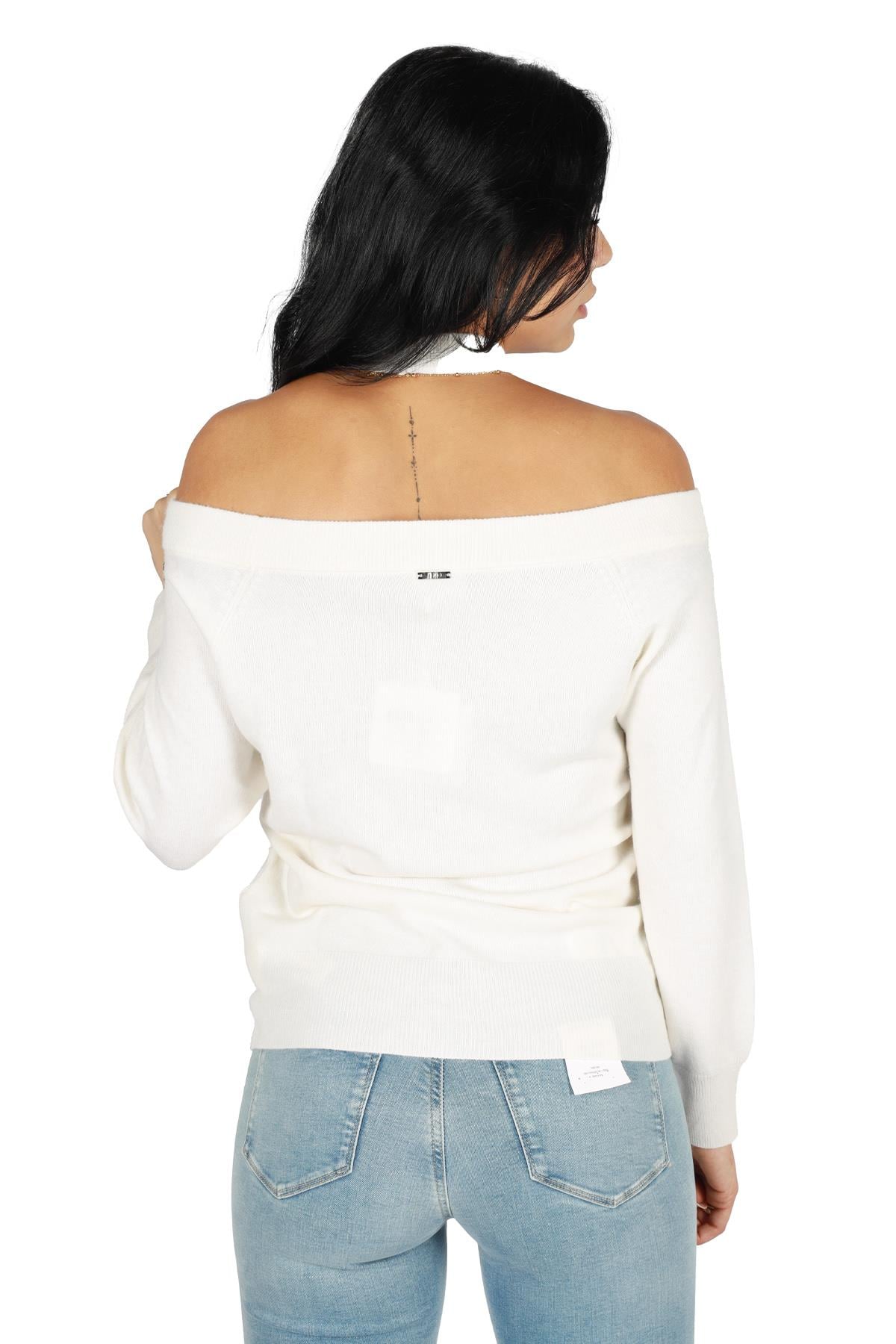 Liu Jo Lıu Jo Kadın Pamuklu Regular Fit Yuvarlak Yaka Beyaz Kazak MF3014MS14G-10701