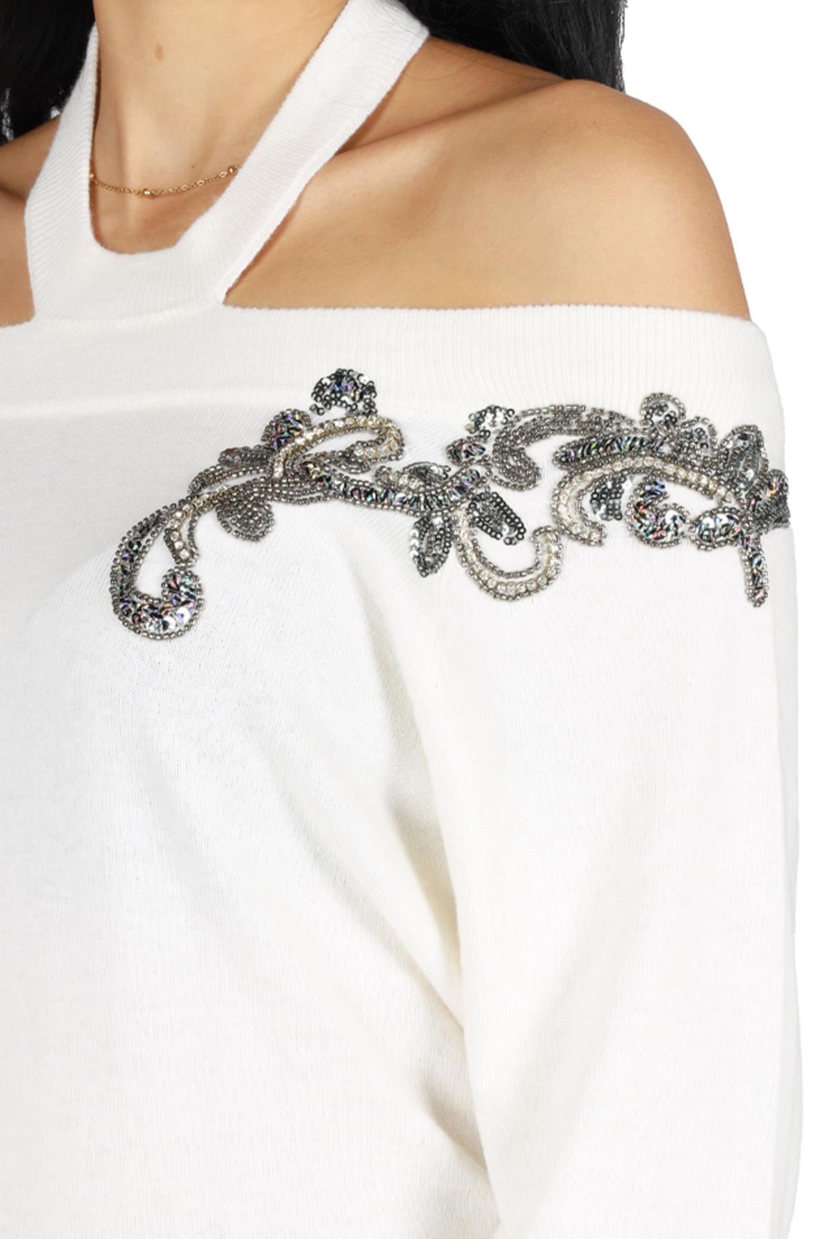 Liu Jo Lıu Jo Kadın Pamuklu Regular Fit Yuvarlak Yaka Beyaz Kazak MF3014MS14G-10701