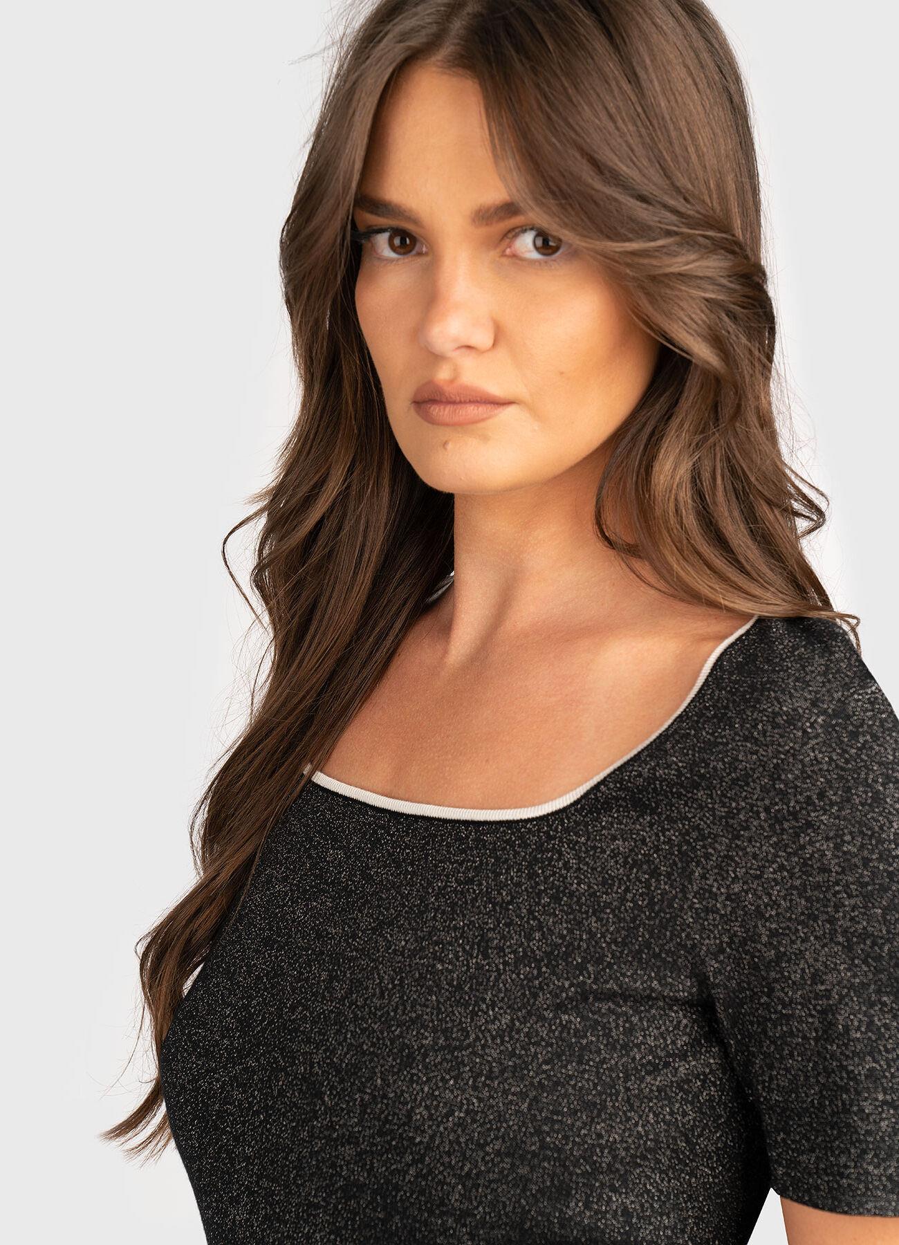 Liu Jo Lıu Jo Kadın Regular Fit Kare Yaka Kısa Kollu Siyah T-Shirt TF5025MS49I-A4345