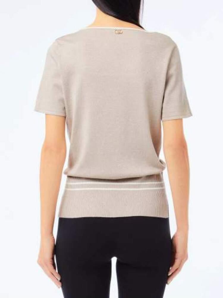LIU JO Lıu Jo Kadın Regular Fit Kare Yaka Kısa Kollu Bej T-Shirt TF5025MS49I-A4344