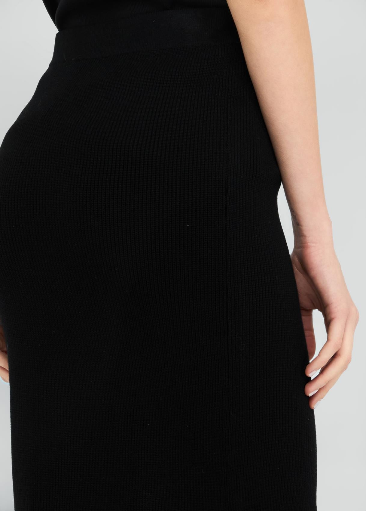Liu Jo Lıu Jo Kadın Ribana Desenli Örme Normal Kesim Yan Tarafı Düğmeli Uzun Siyah Etek MF5372MS99E-22222