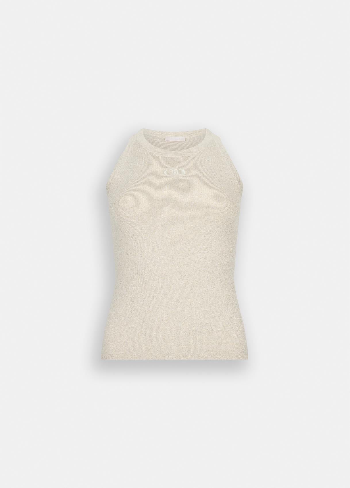 LIU JO Lıu Jo Kadın Slim Fit Yuvarlak Yakalı Kolsuz Örme Bej Bluz UF5277MA76Q-04120