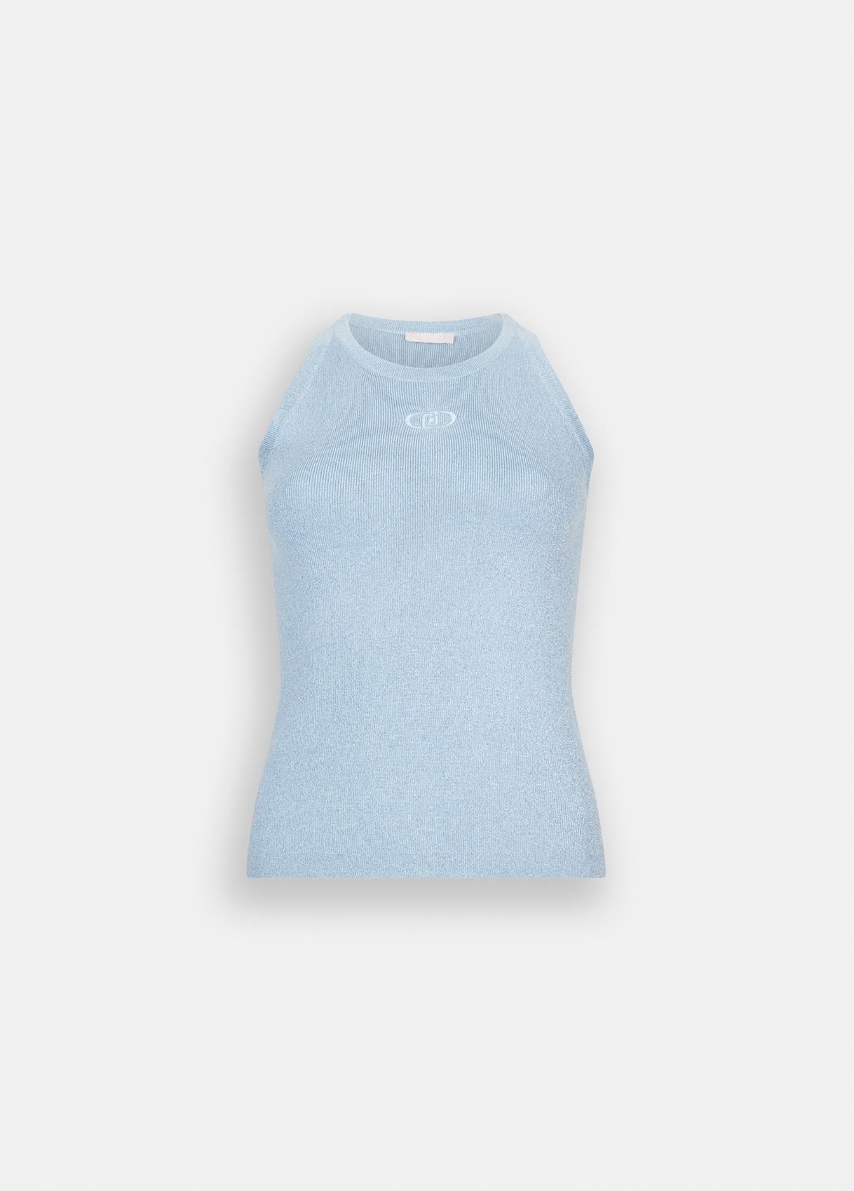 LIU JO Lıu Jo Kadın Slim Fit Yuvarlak Yakalı Kolsuz Örme Mavi Bluz UF5277MA76Q-A4075
