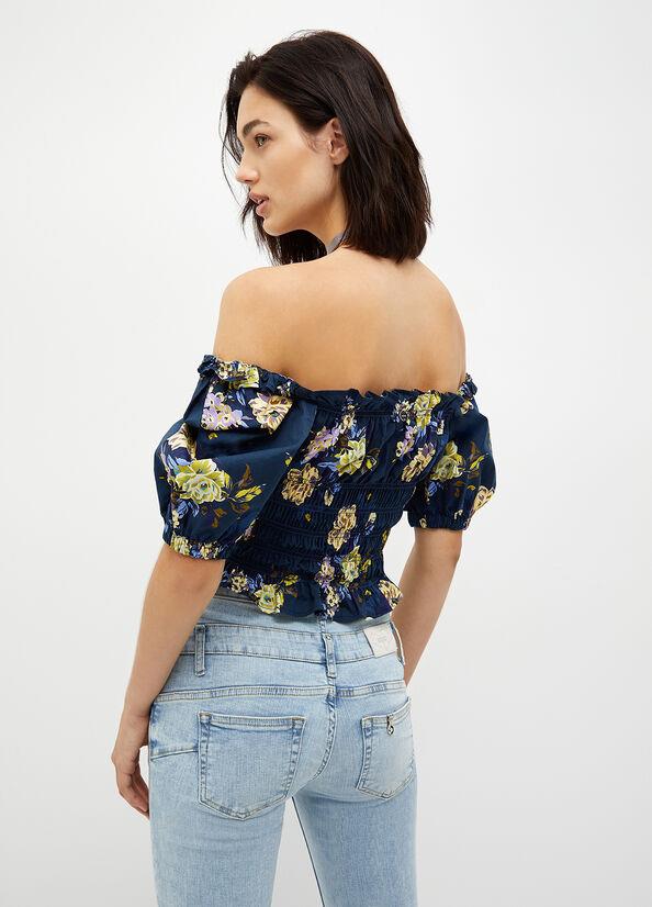 Liu Jo Lıu Jo Kadın Straplez Yaka Kısa Kollu Çiçekli Lacivert Bluz UA3156D4809-78413