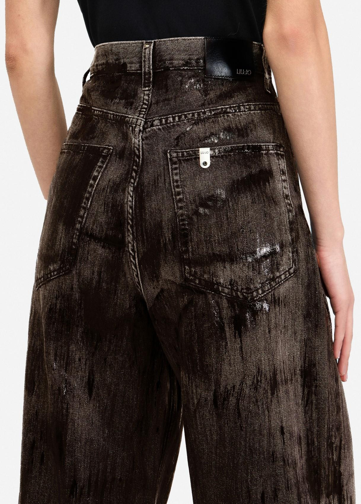 Liu Jo Lıu Jo Kadın Yüksek Bel Rahat Kalıp Geniş Paçalı Pamuklu Denim Kahverengi Jeans MF5358D0299-87477
