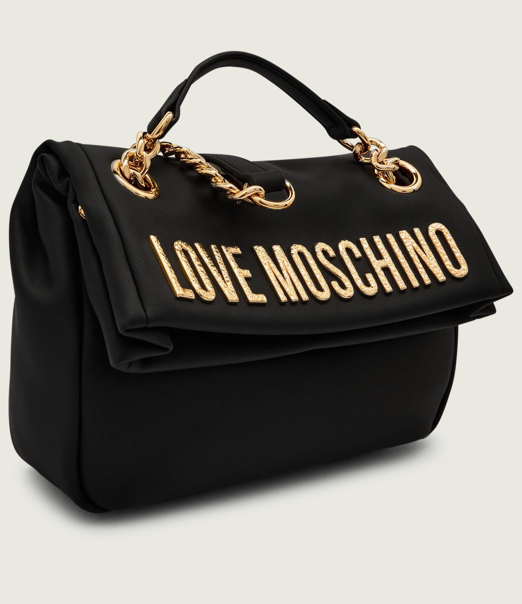 Love Moschino Love Moschino Kadın Deri Metal Toka Kapamalı Ayarlanabilir Kayış Siyah Omuz Çantası JC4309PP0NKD0-00A