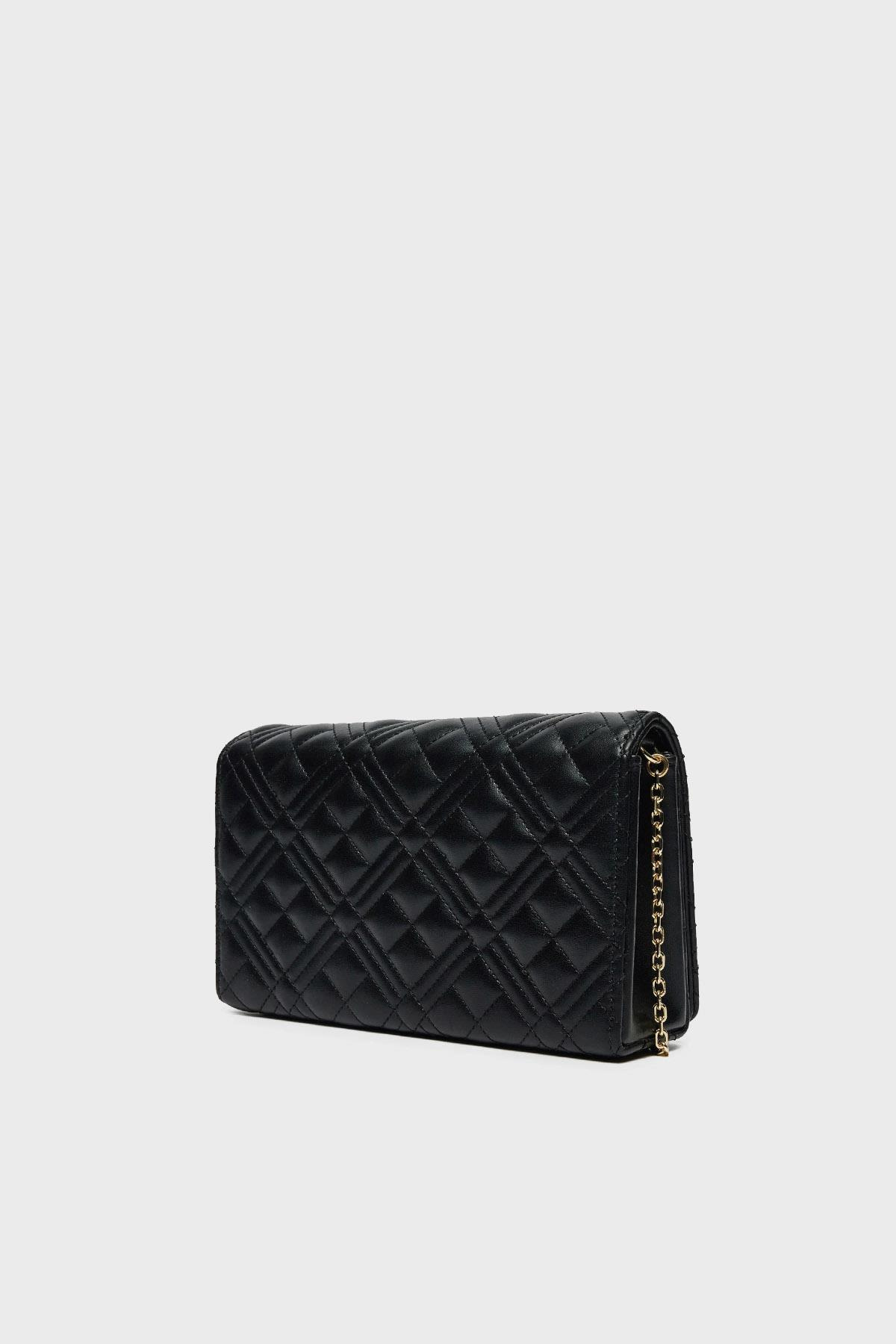 Love Moschino Love Moschino Kadın Dikiş Detaylı Zincir Omuz Askılı Gold Logolu Deri Siyah Omuz Çantası JC4079PP1MLA0-000