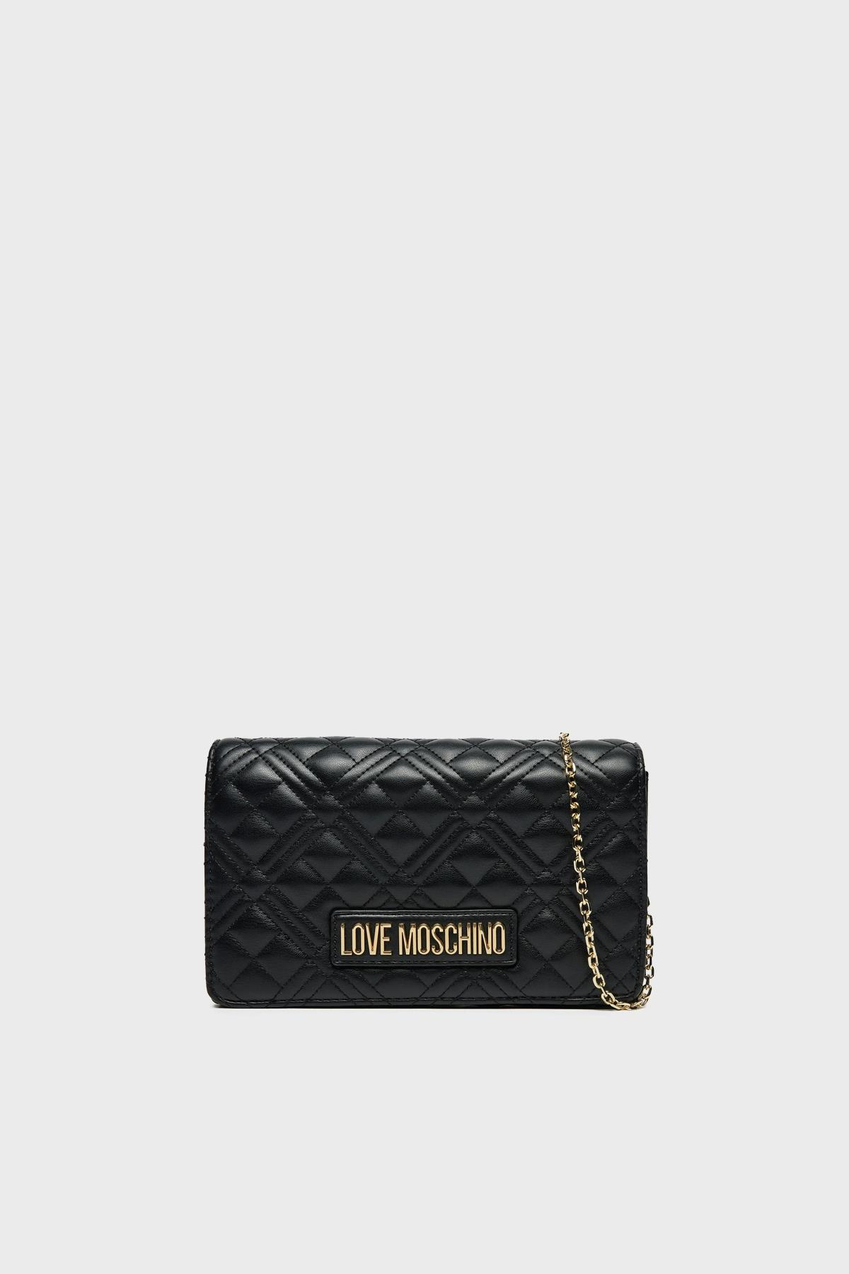 Love Moschino Love Moschino Kadın Dikiş Detaylı Zincir Omuz Askılı Gold Logolu Deri Siyah Omuz Çantası JC4079PP1MLA0-000