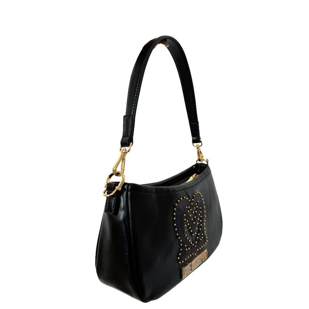 Love Moschino Love Moschino Kadın Kalın Kısa Kulp Deri Fermuar Kapama Siyah Omuz Çantası JC4381PP0NKT0-000