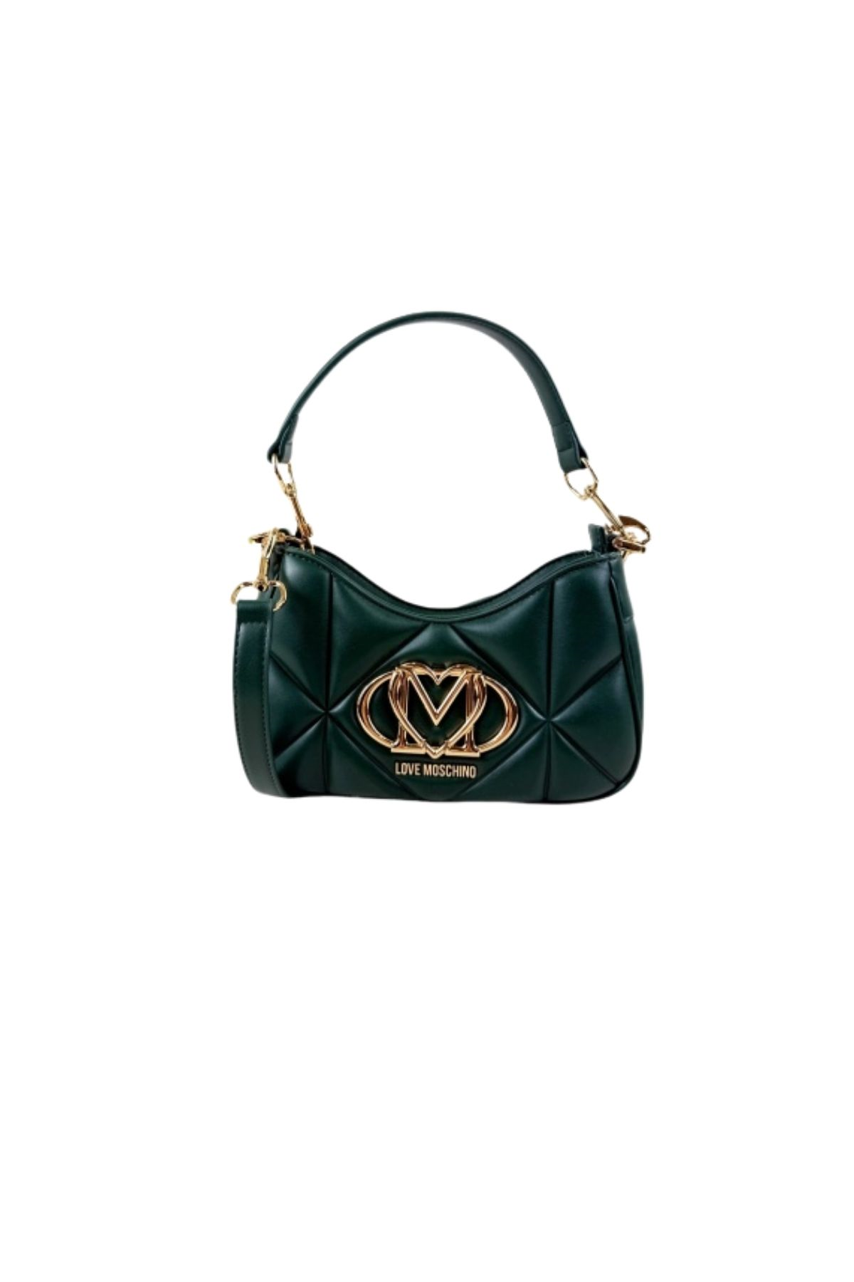 Love Moschino Love Moschino Kadın Kapitoneli Deri Metal Logo Desenli Fermuar Kapama Yeşil Omuz Çantası JC4080PP0NLC0-850