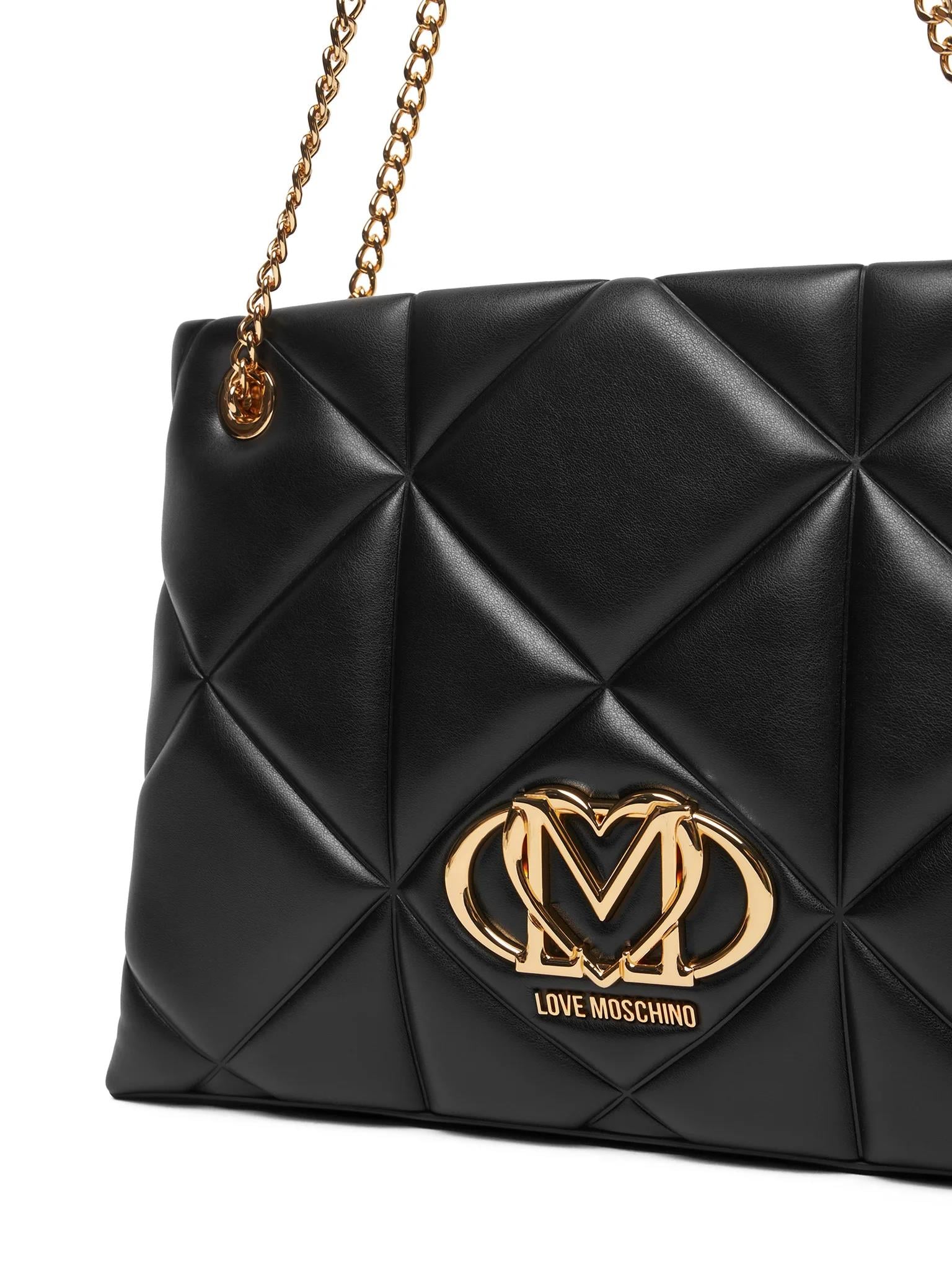 Love Moschino Love Moschino Kadın Kapitoneli Zincir Askı Deri Fermuar Kapama Siyah Omuz Çantası JC4040PP0NLC0-000