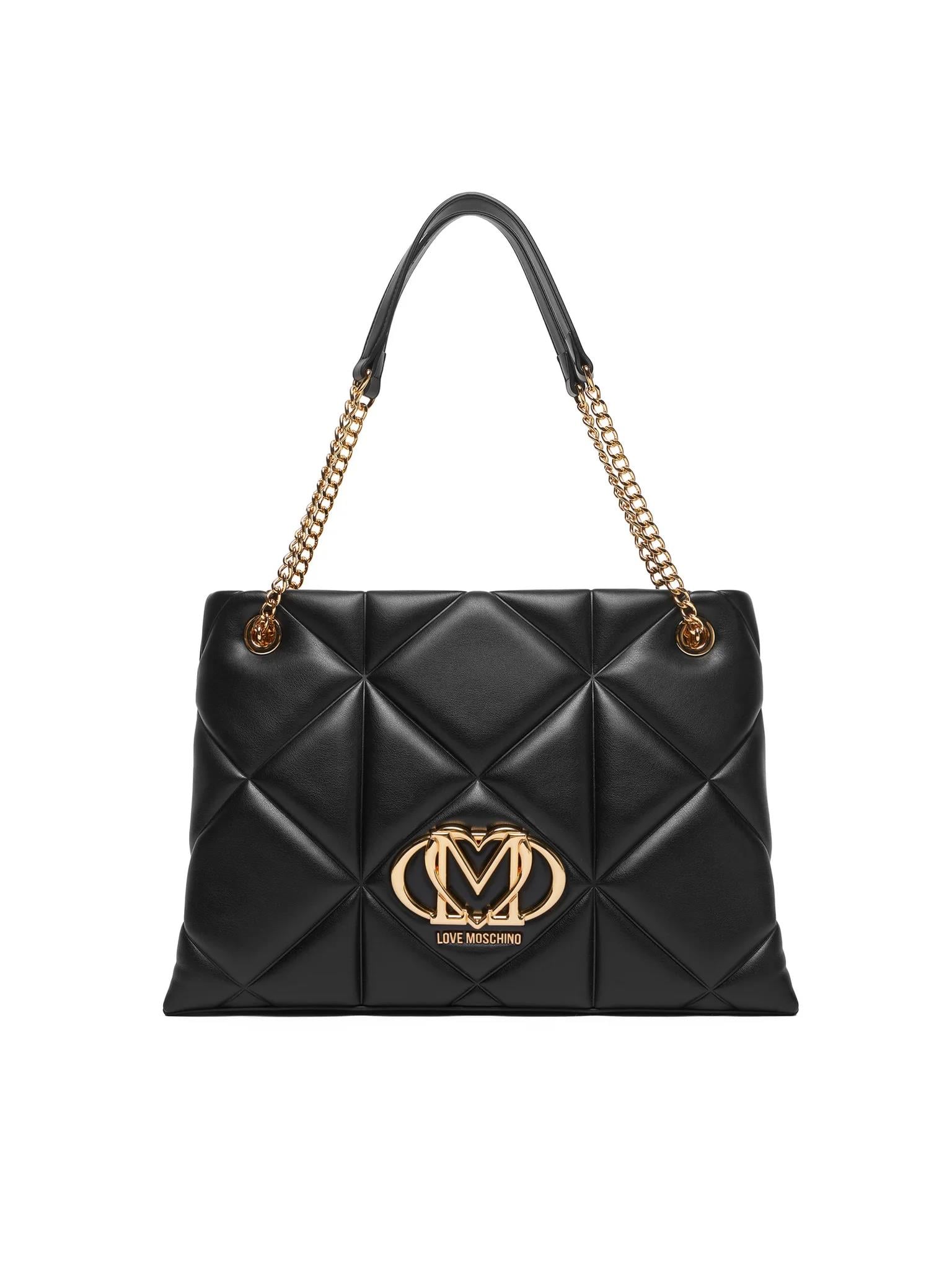 Love Moschino Love Moschino Kadın Kapitoneli Zincir Askı Deri Fermuar Kapama Siyah Omuz Çantası JC4040PP0NLC0-000