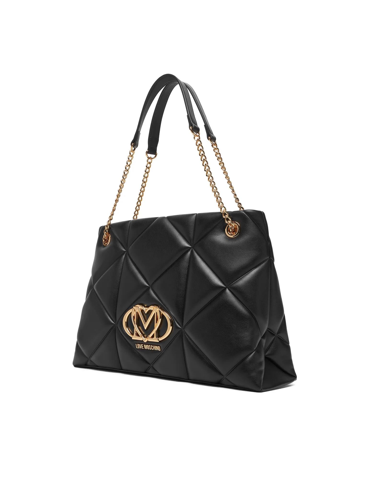 Love Moschino Love Moschino Kadın Kapitoneli Zincir Askı Deri Fermuar Kapama Siyah Omuz Çantası JC4040PP0NLC0-000