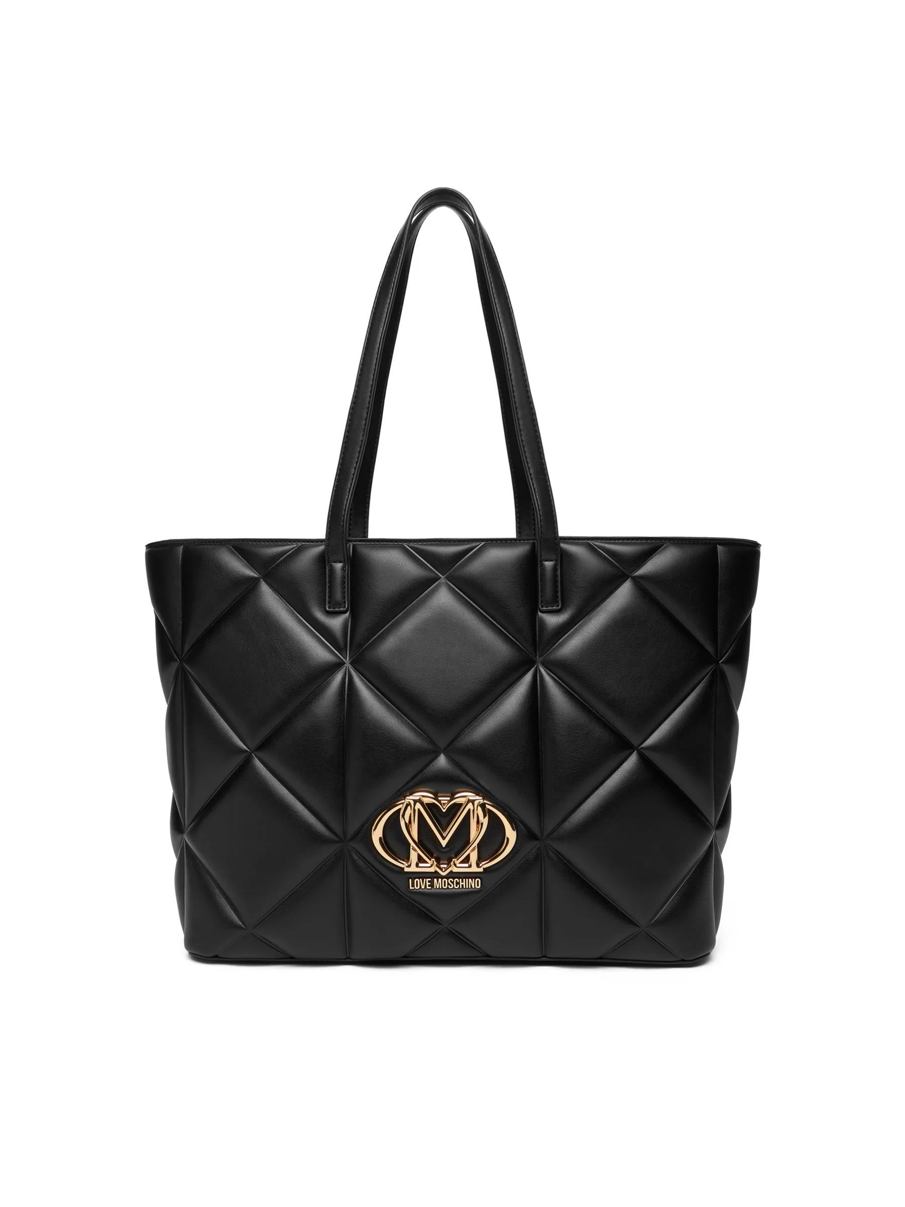 Love Moschino Love Moschino Kadın Kapitoneli Deri Metal Logo Desenli Fermuar Kapama Siyah Omuz Çantası JC4120PP0NLC0-000
