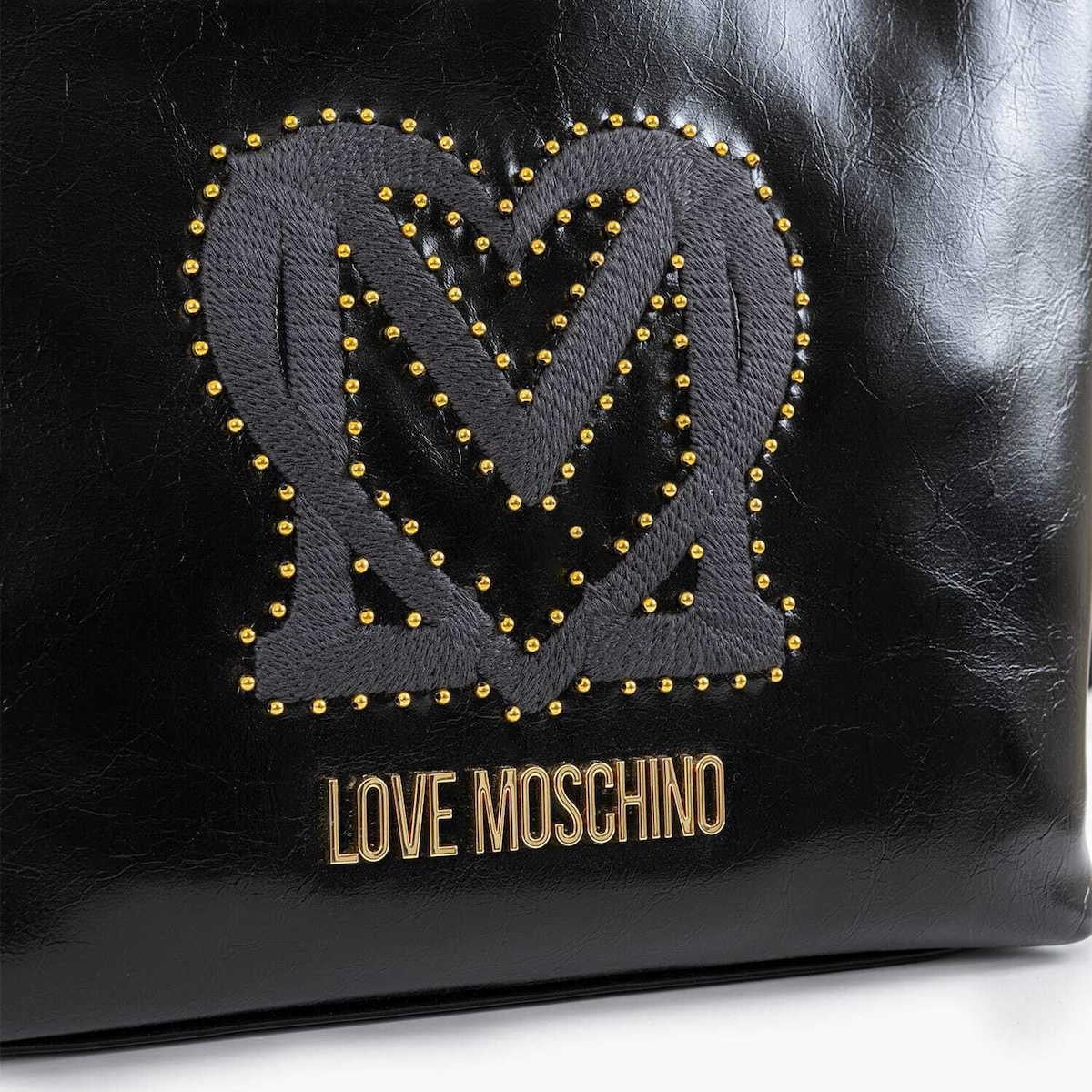 Love Moschino Love Moschino Kadın Logolu Deri Fermuarlı Günlük Kullanım Siyah Omuz Çantası JC4384PP0NKT0-000