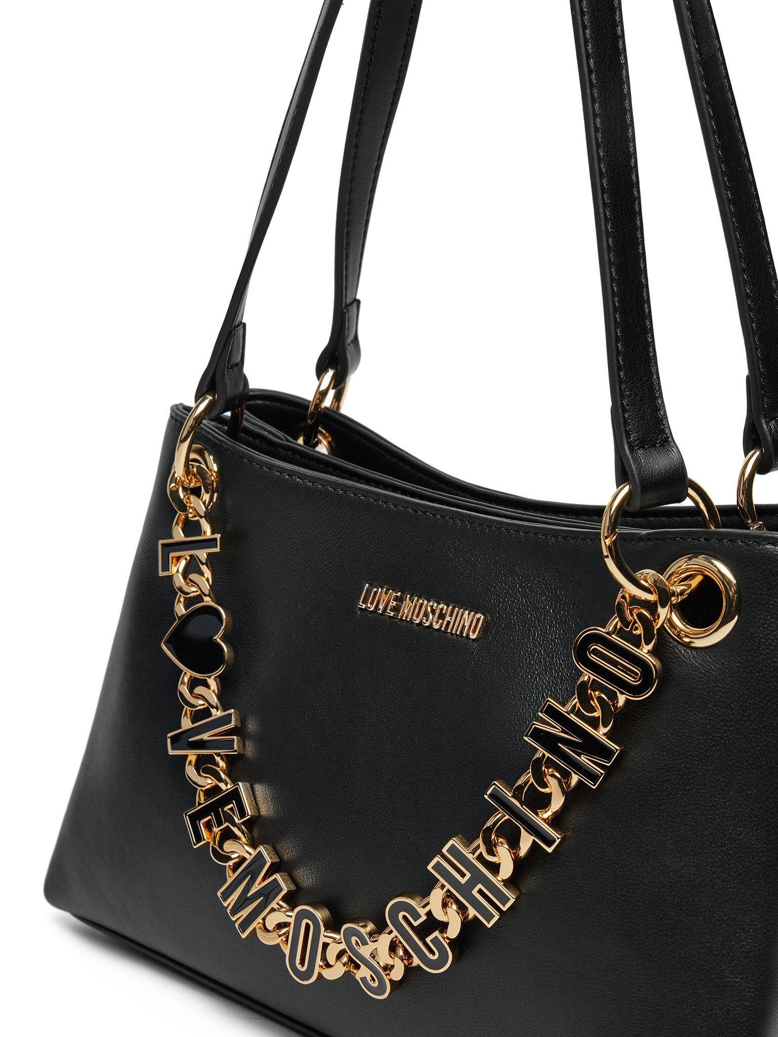 Love Moschino Love Moschino Kadın Marka Yazısı İle Süslü Zincir Detayı Deri İki Bölmeli Siyah Omuz Çantası JC4073PP1ML13-00A