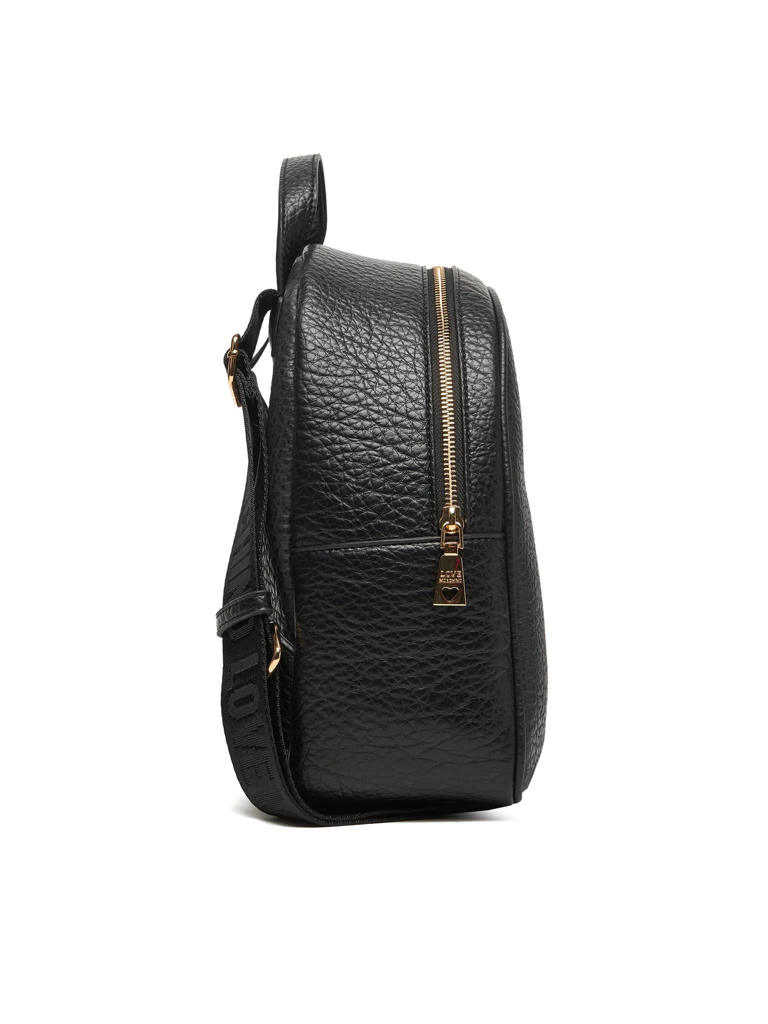 Love Moschino Love Moschino Kadın Metalik Logo Desenli Dokulu Deri Siyah Sırt Çantası JC4341PP0NK14-00A