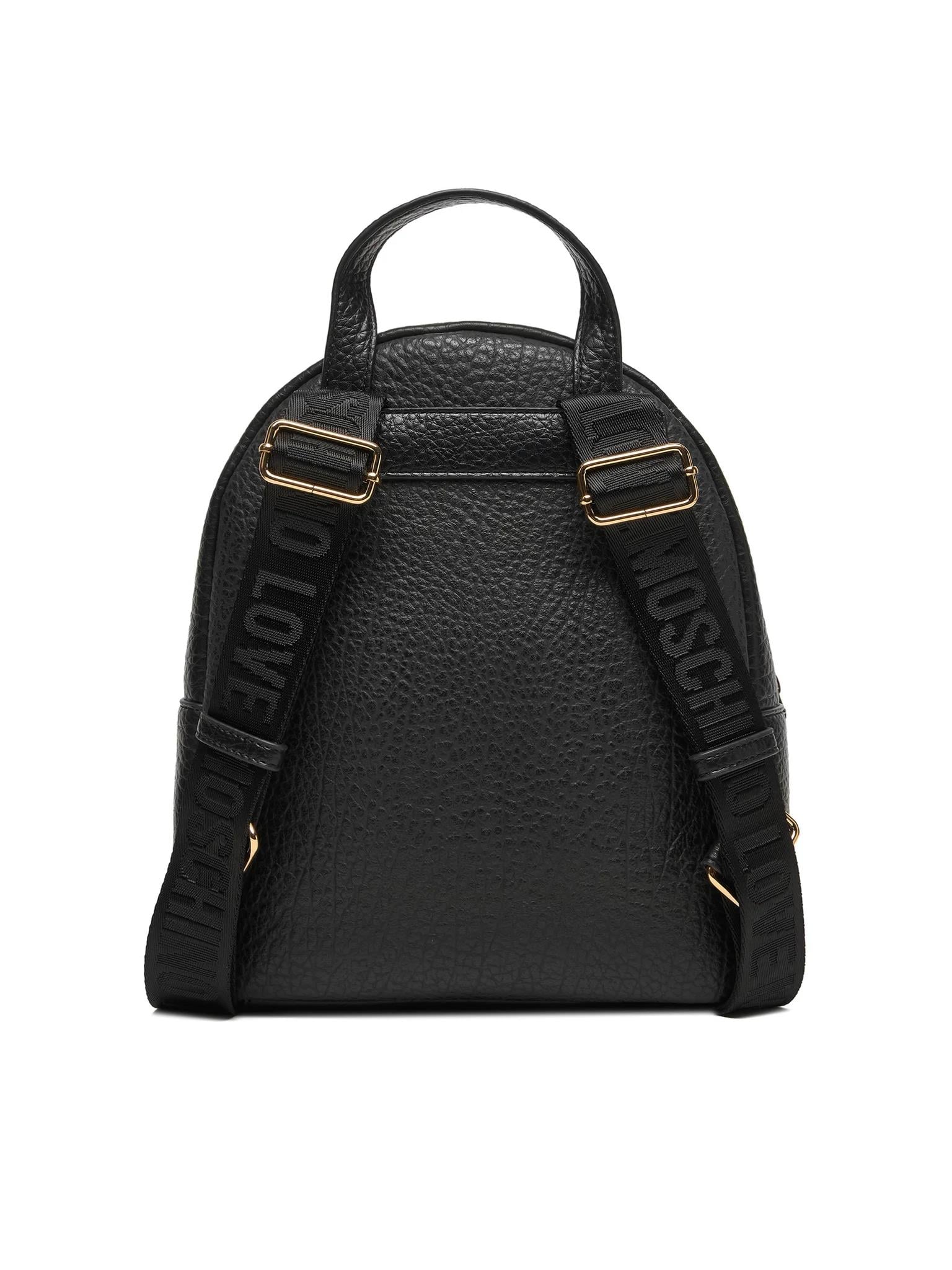 Love Moschino Love Moschino Kadın Metalik Logo Desenli Dokulu Deri Siyah Sırt Çantası JC4341PP0NK14-00A