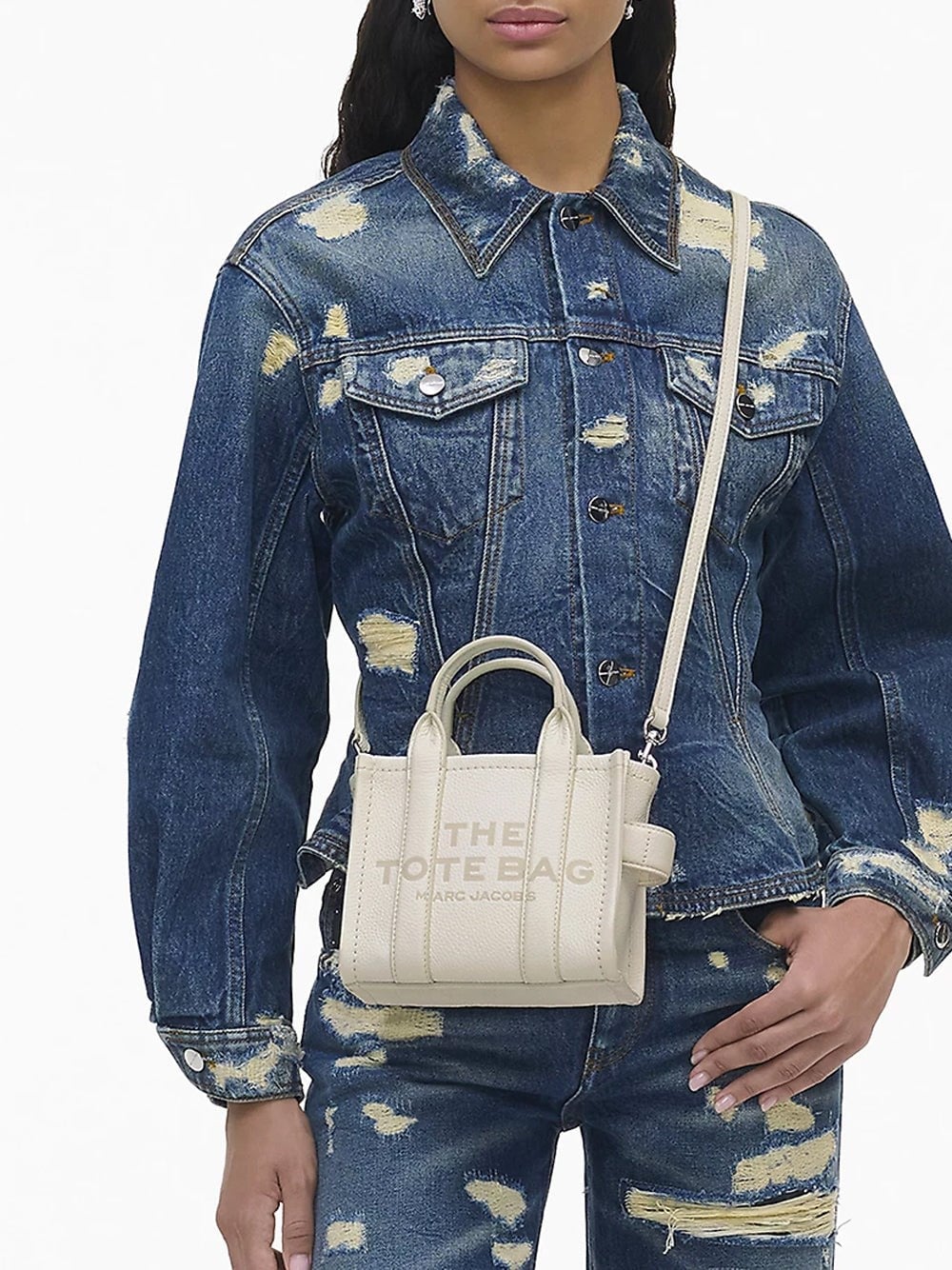 Marc Jacobs Marc Jacobs Kadın Fermuar Kapamalı Logo Detaylı Deri Mini Ekru Omuz Çantası H053L01RE22-140