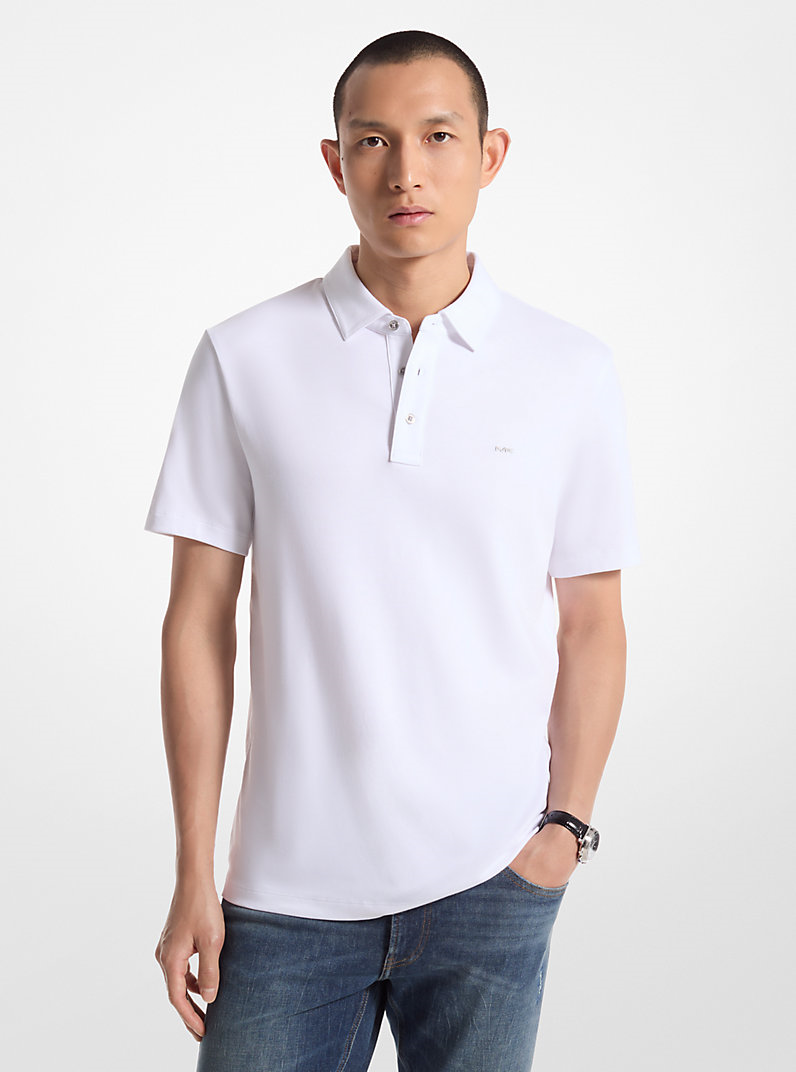 Michael Kors Michael Kors Erkek Kısa Kol Düğme Kapama Pamuklu Rahat Kesim Beyaz Polo Yaka T-Shirt CB95FGVC93-WHITE
