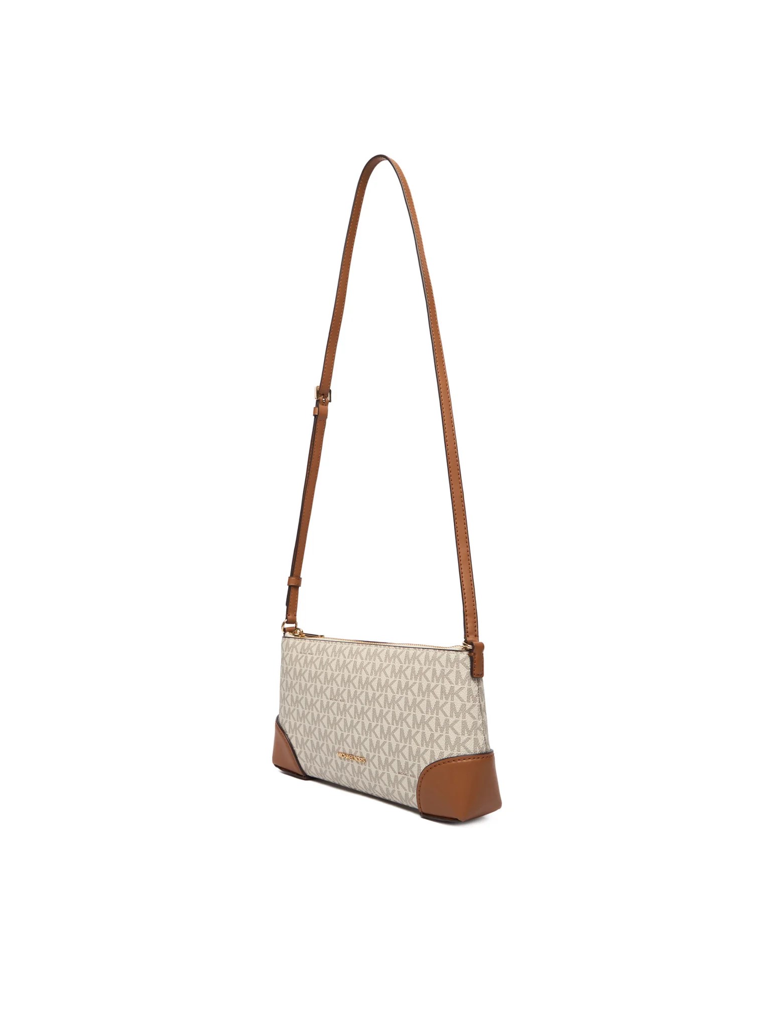 Michael Kors Michael Kors Kadın Deri Kulp MK Yazı Desen Fermuar Kapama Ekru Omuz Çantası 32R6G1WC1B-VANILAACRN