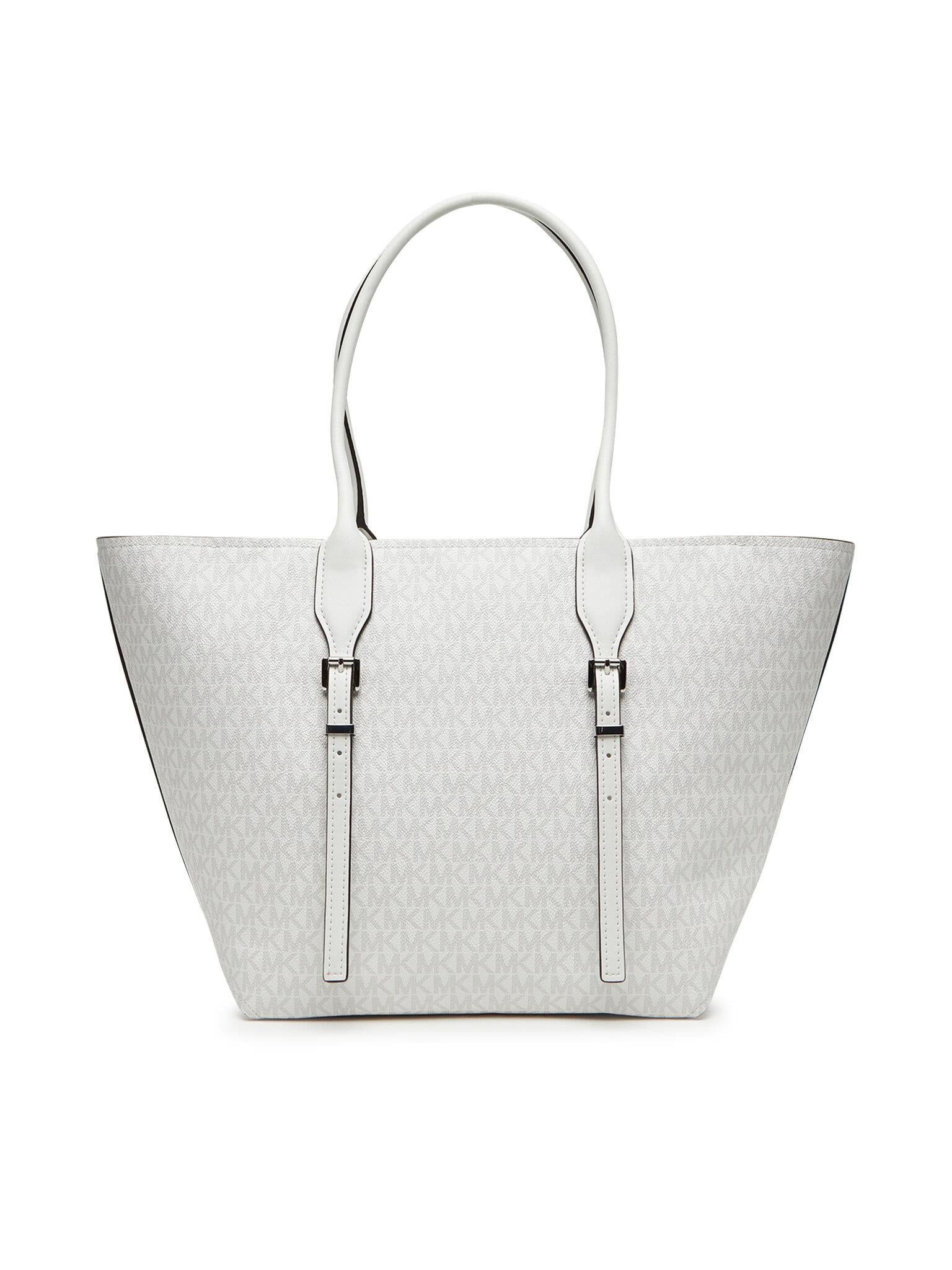 Michael Kors Michael Kors Kadın Geniş Fermuar Kapama Kemer Detay MK Yazılı Beyaz Omuz Çantası 30R5S9OT7V-OPTALLUM