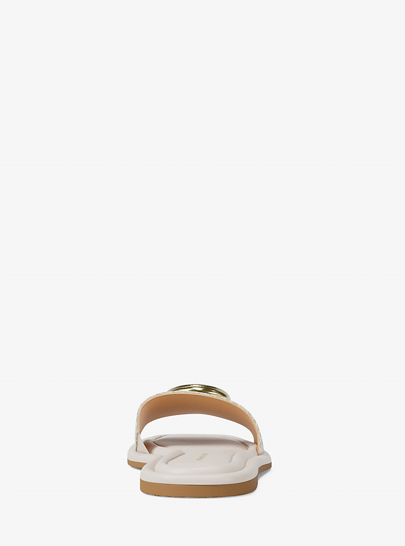 Michael Kors Michael Kors Kadın Kare Burunlu Metalik Logo Detaylı Deri Ekru Terlik 40F5MLFS1B-VANILLA