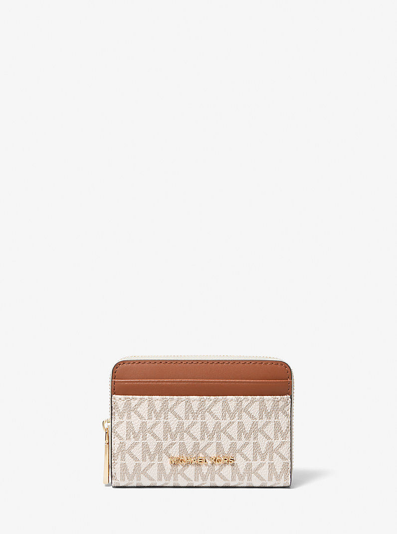 Michael Kors Michael Kors Kadın MK Logo Desenli Fermuarlı Bozuk Para Cepli 4 Kart Bölmeli Kanvas Ekru Kartlık 32T4GJ6Z5B-VANILAACRN