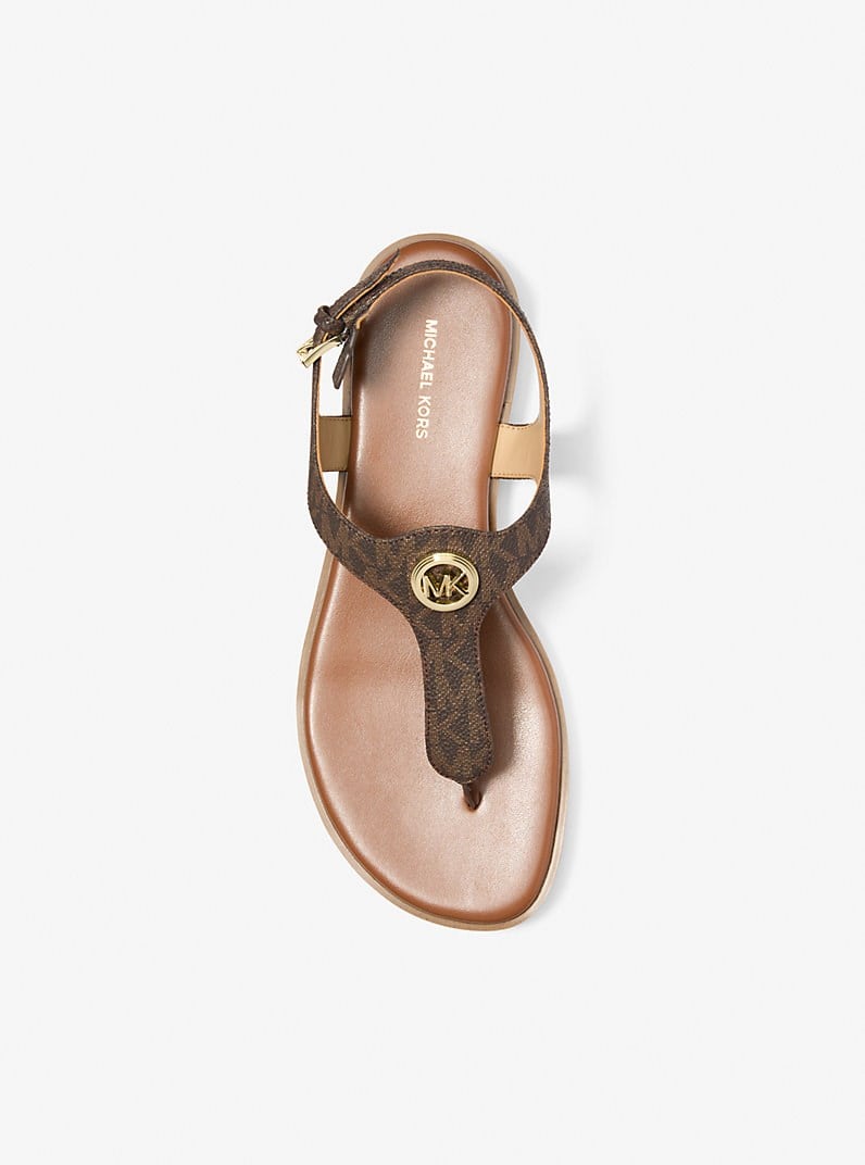Michael Kors Michael Kors Kadın Monogram Logo Desenli Yuvarlak Burunlu Rahat Taban Kahverengi Sandalet 40R6VAFS1B-BROWN