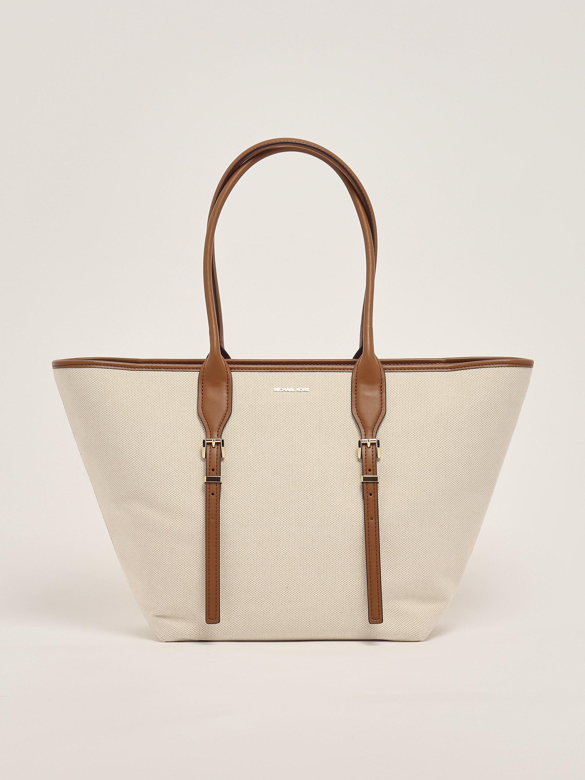 Michael Kors Michael Kors Kadın Pamuklu Kanvas Tote Deri Sap Bej Omuz Çantası 30S5G9OT7C-LUGGAGE