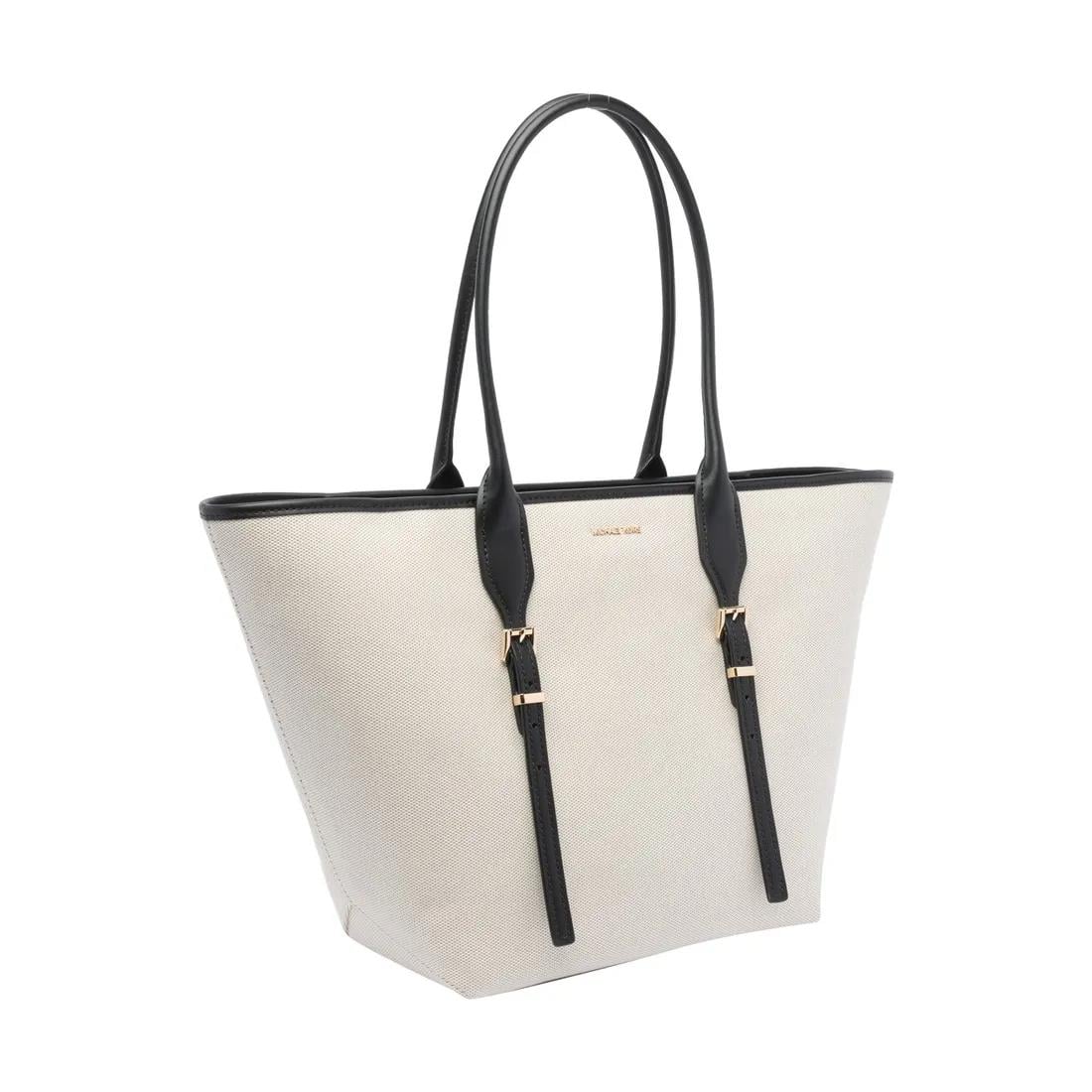 Michael Kors Michael Kors Kadın Pamuklu Kanvas Tote Deri Sap Siyah Omuz Çantası 30S5G9OT7C-BLACK