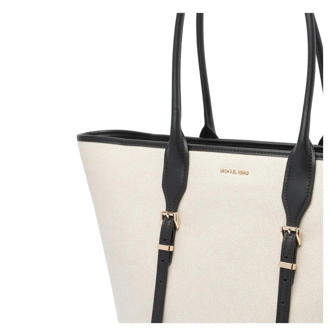 Michael Kors Michael Kors Kadın Pamuklu Kanvas Tote Deri Sap Siyah Omuz Çantası 30S5G9OT7C-BLACK