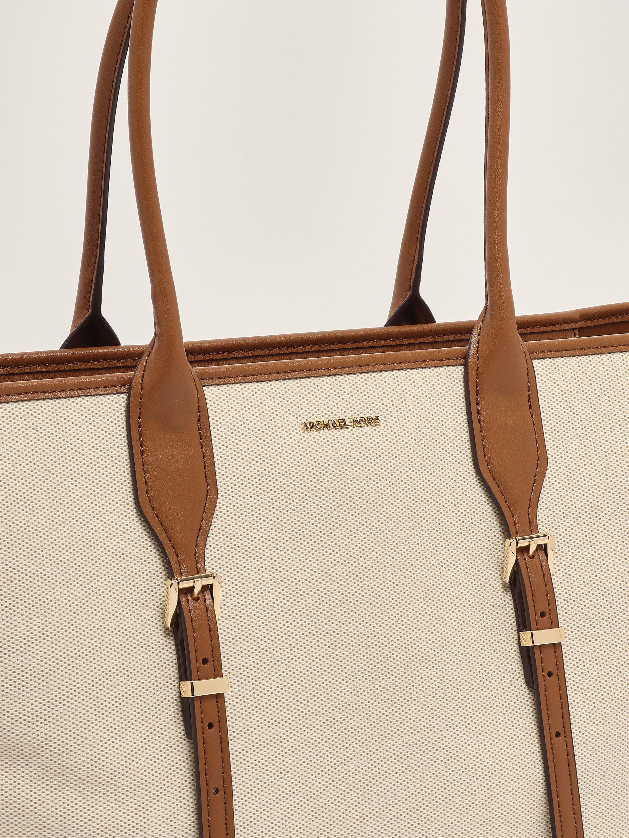 Michael Kors Michael Kors Kadın Pamuklu Kanvas Tote Deri Sap Bej Omuz Çantası 30S5G9OT7C-LUGGAGE
