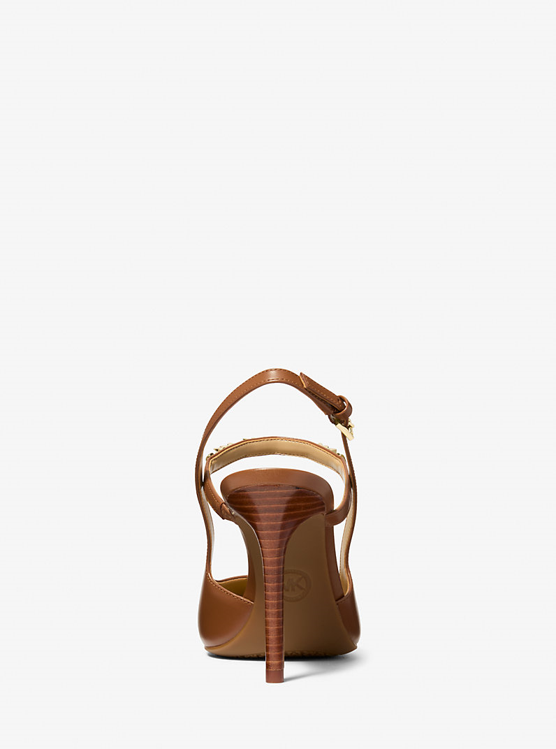 Michael Kors Michael Kors Kadın Sivri Burunlu İnce Topuklu Metalik Logo Detaylı Deri Kahverengi Klasik Topuklu Ayakkabı 40R6DIHP1L-LUGGAGE