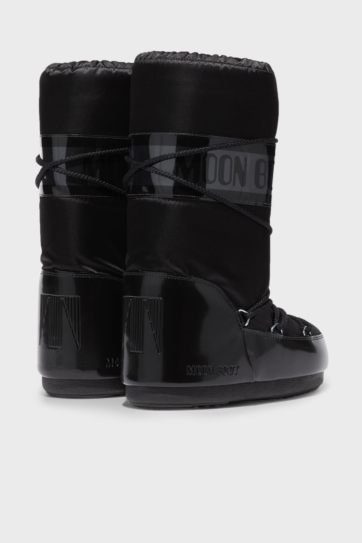 Moon Boot Moon Boot Kadın Parlak Logo Desenli Su İtici Kaydırmaz Tabanlı Uzun Kar Siyah Bot & Bootie 80D1401680-N001