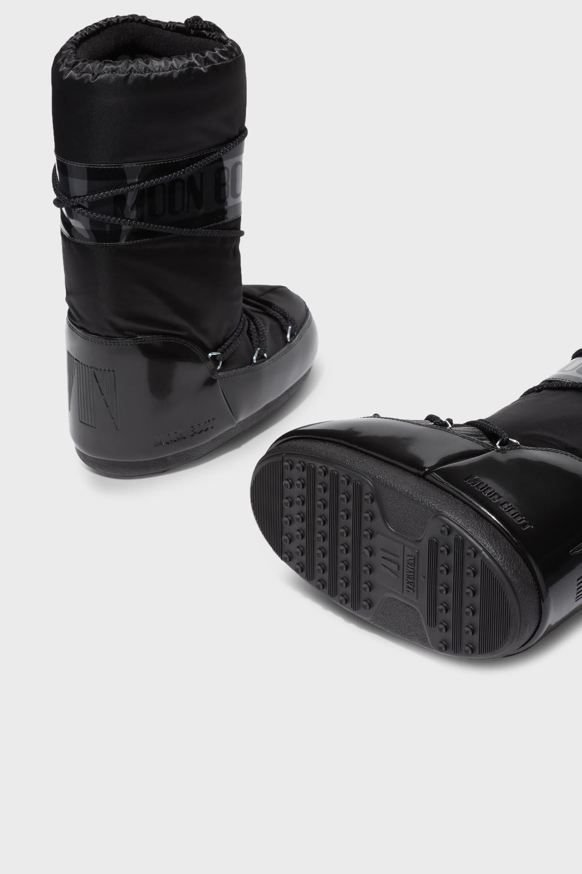 Moon Boot Moon Boot Kadın Parlak Logo Desenli Su İtici Kaydırmaz Tabanlı Uzun Kar Siyah Bot & Bootie 80D1401680-N001