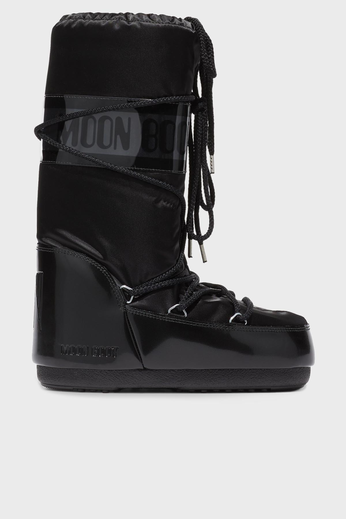 Moon Boot Moon Boot Kadın Parlak Logo Desenli Su İtici Kaydırmaz Tabanlı Uzun Kar Siyah Bot & Bootie 80D1401680-N001