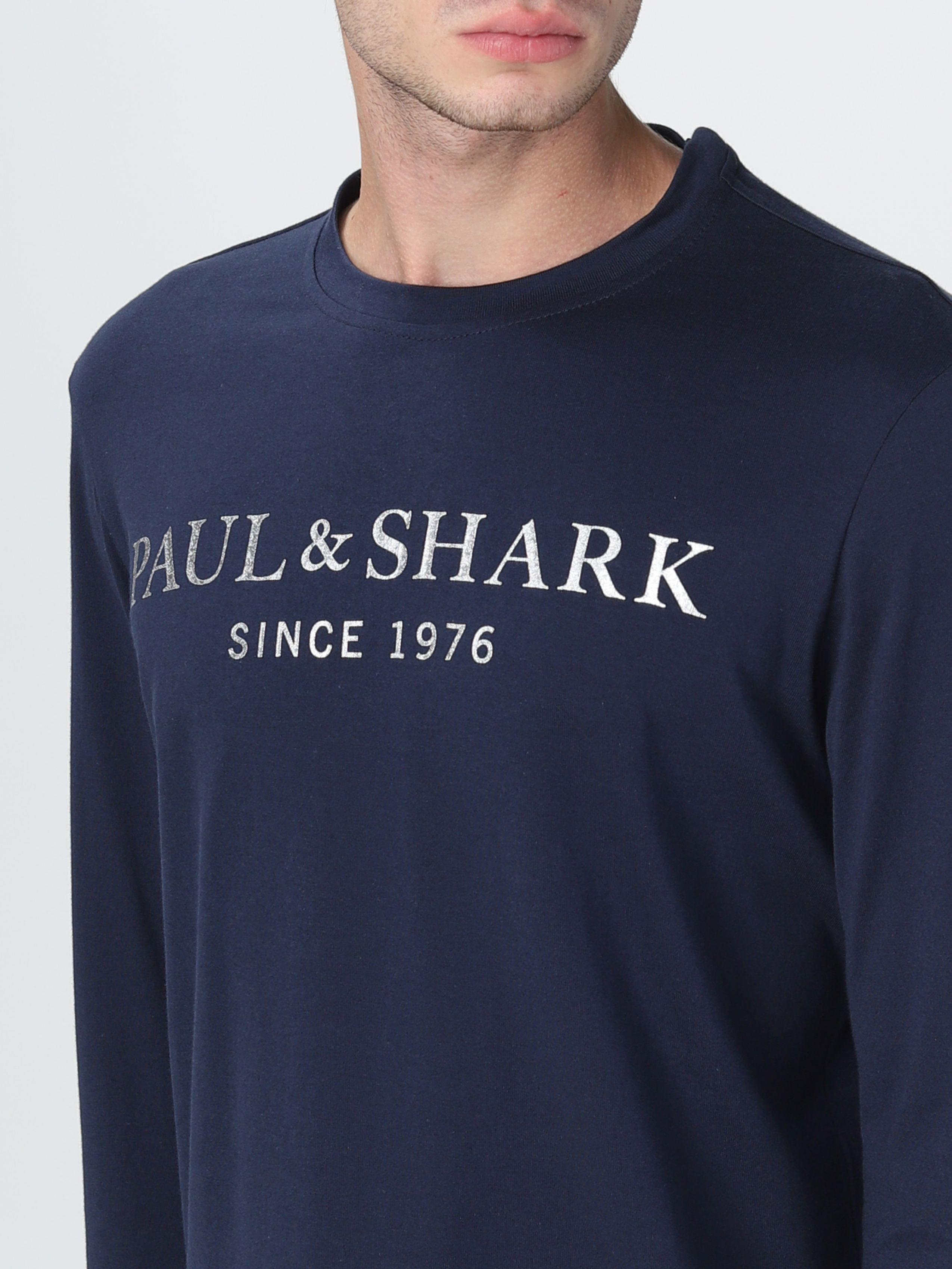 Paul Shark Paul Shark Erkek %100 Pamuklu Basic Uzun Kollu Sıfır Yaka Marka Logolu Lacivert2 T-Shirt 11311630-013