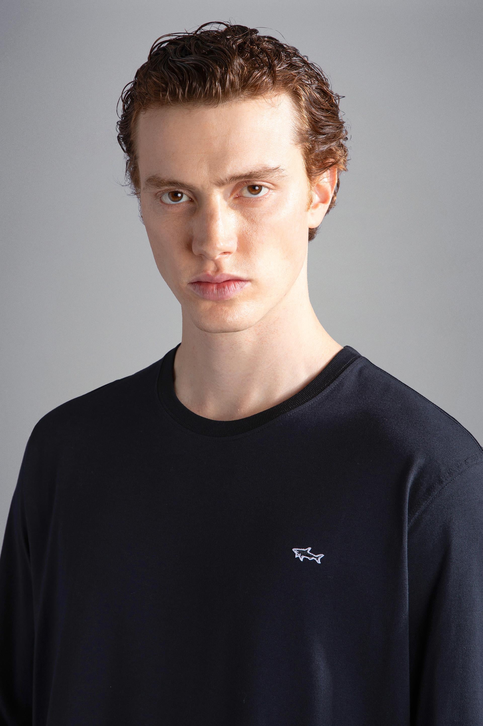 Paul Shark Paul Shark Erkek %100 Pamuklu Basic Uzun Kollu Sıfır Yaka Marka Logolu Siyah T-Shirt C0P1093-011